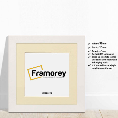 Square White Picture Frames Handmade Photo Frames With Ivory Mount