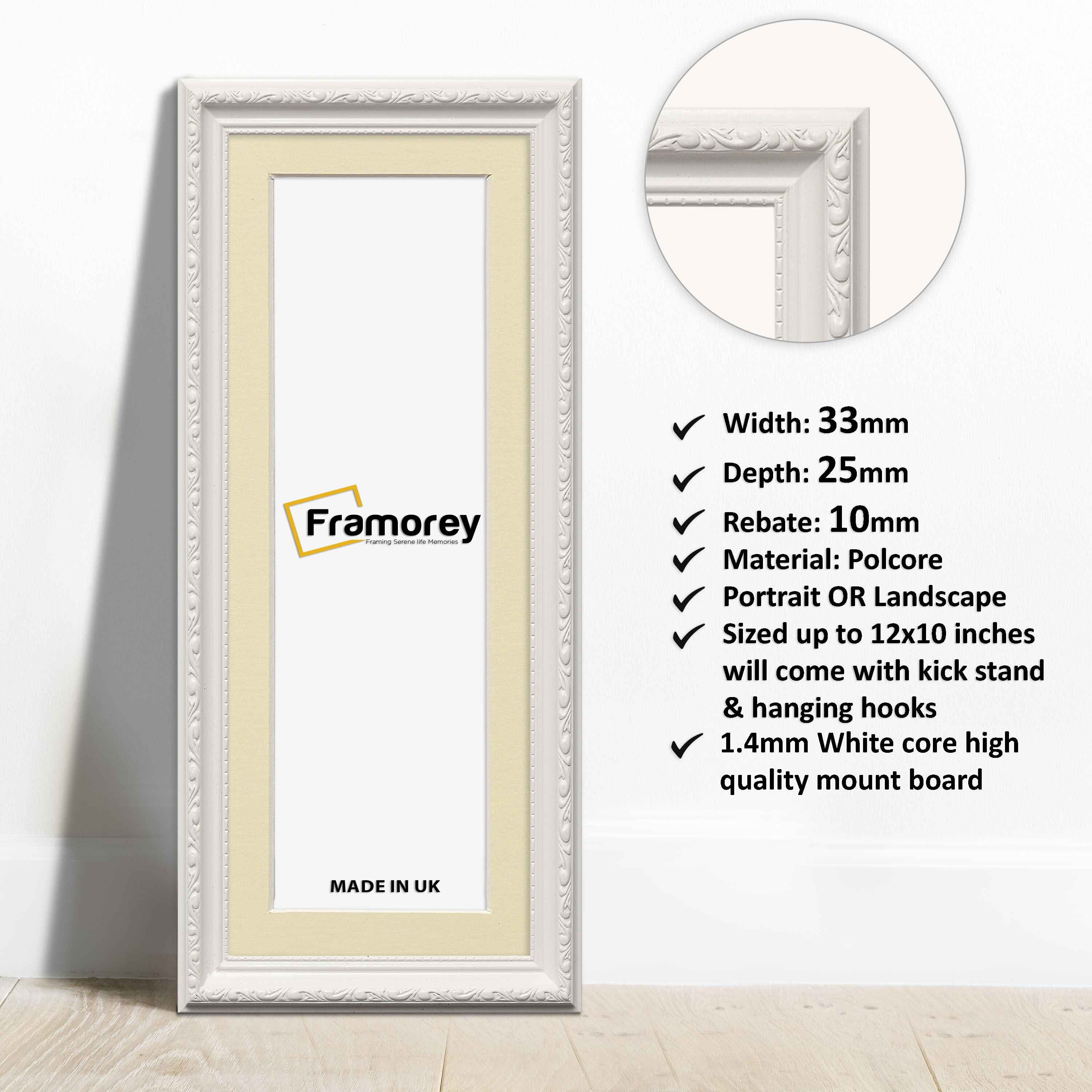 Panoramic Size White Picture Frame Shabby Wall Frames With Ivory Mount