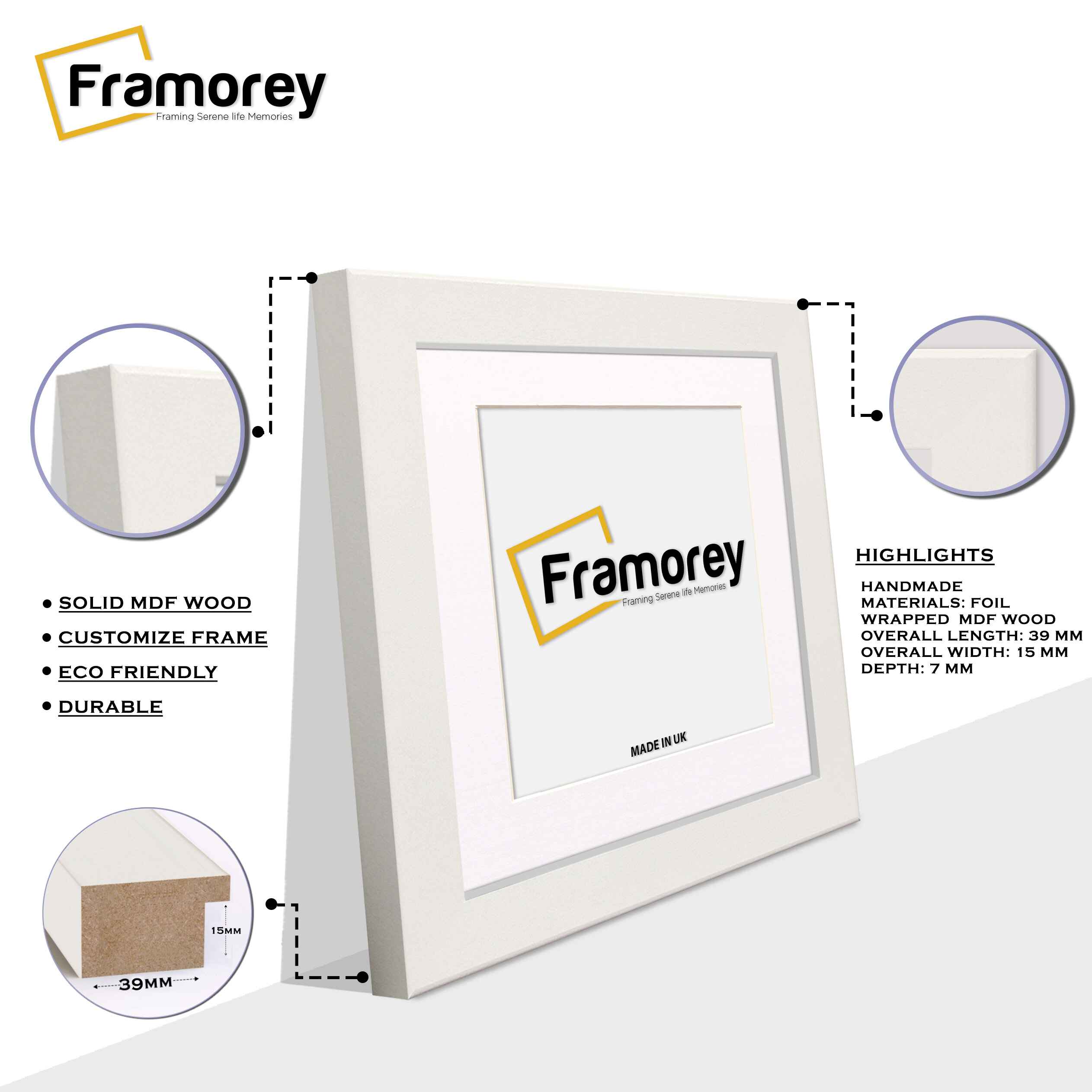 Square Size White Picture Frames Handmade Wooden Photo Frames With White Mount