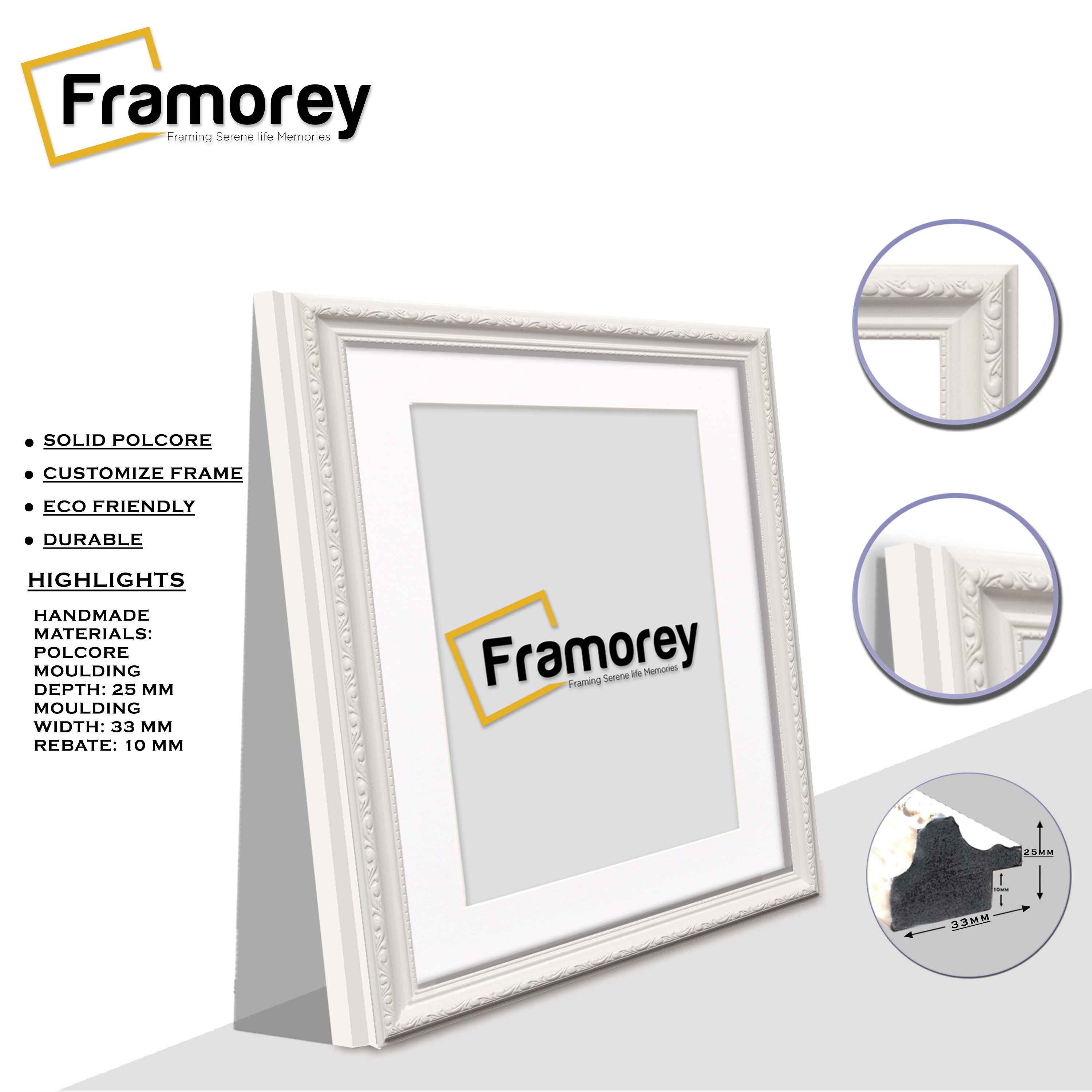 Square Size White Shabby Picture Frame With White Mount
