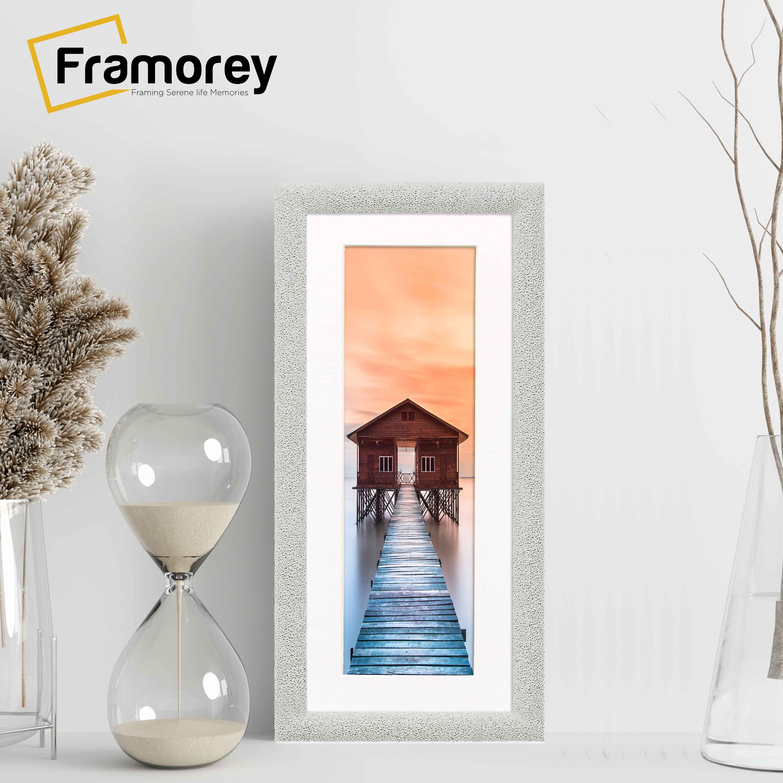 Panoramic Size Glitter Sparkle White Photo Frames With White Mount