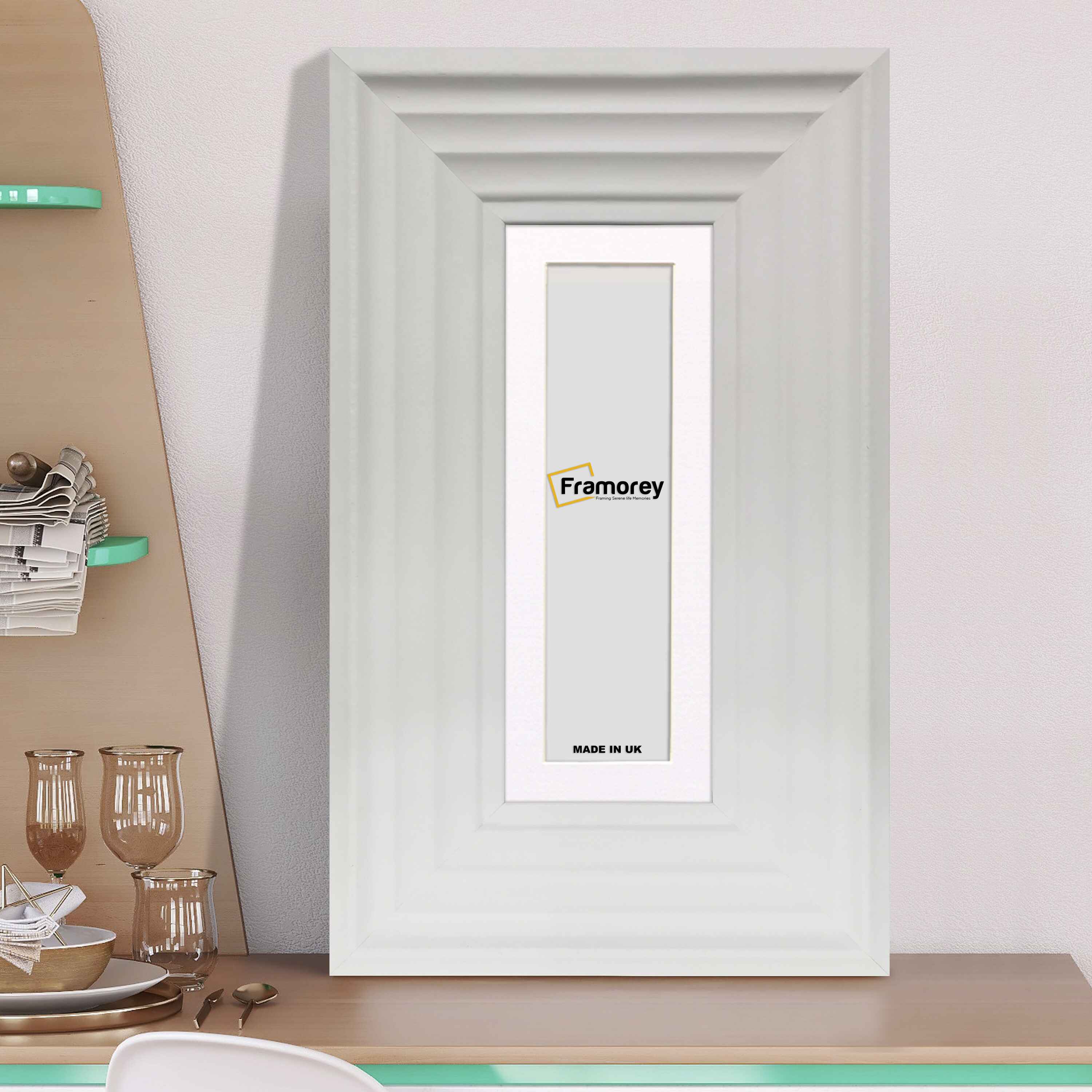 Panoramic Size White Wooden Picture Frame Big Step Style Photo Frame With White Mount