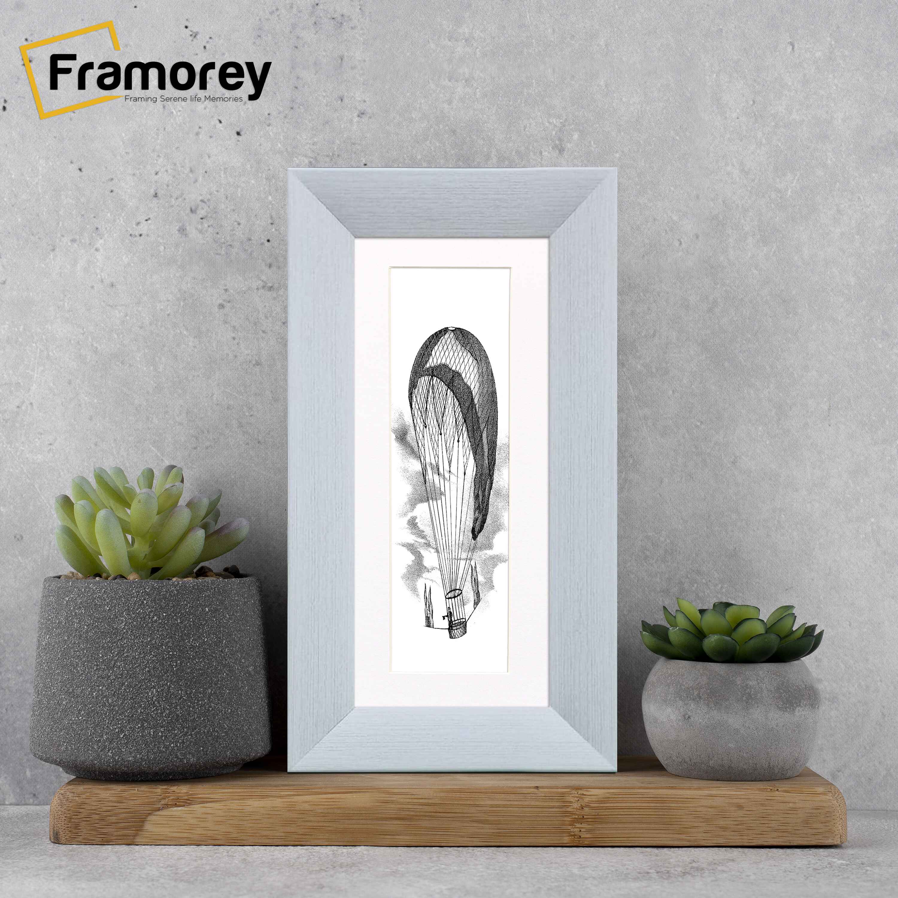 Panoramic Size Limed White Engraved Frames Handmade Poster Frames With White Mount