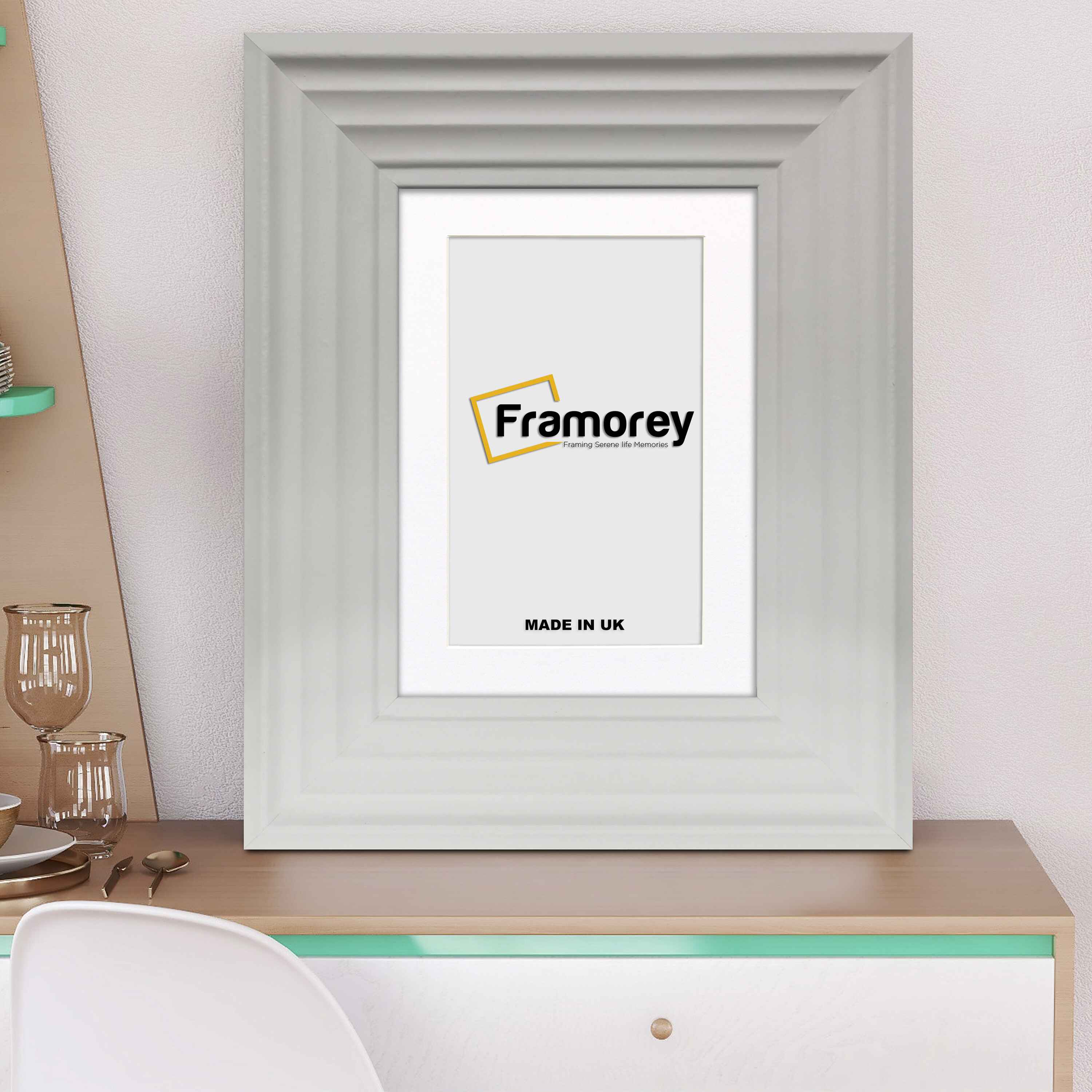 White Wooden Picture Frames Big Step Style Photo Frames With White Mount
