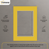 Yellow Bevel Cut Mount with some measurements and some features mention in this image.