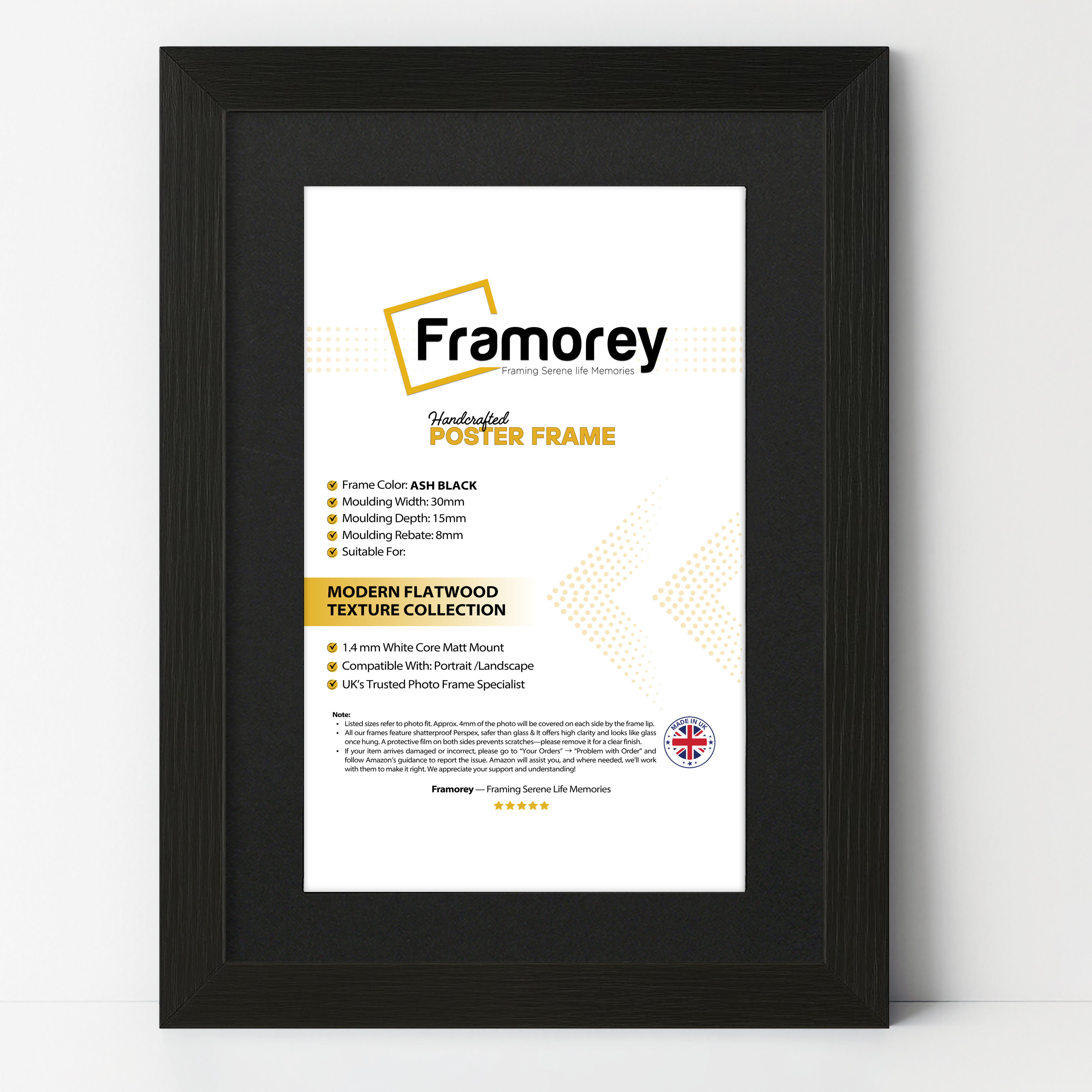 Thin Ash Black Picture Frame With Black Mount