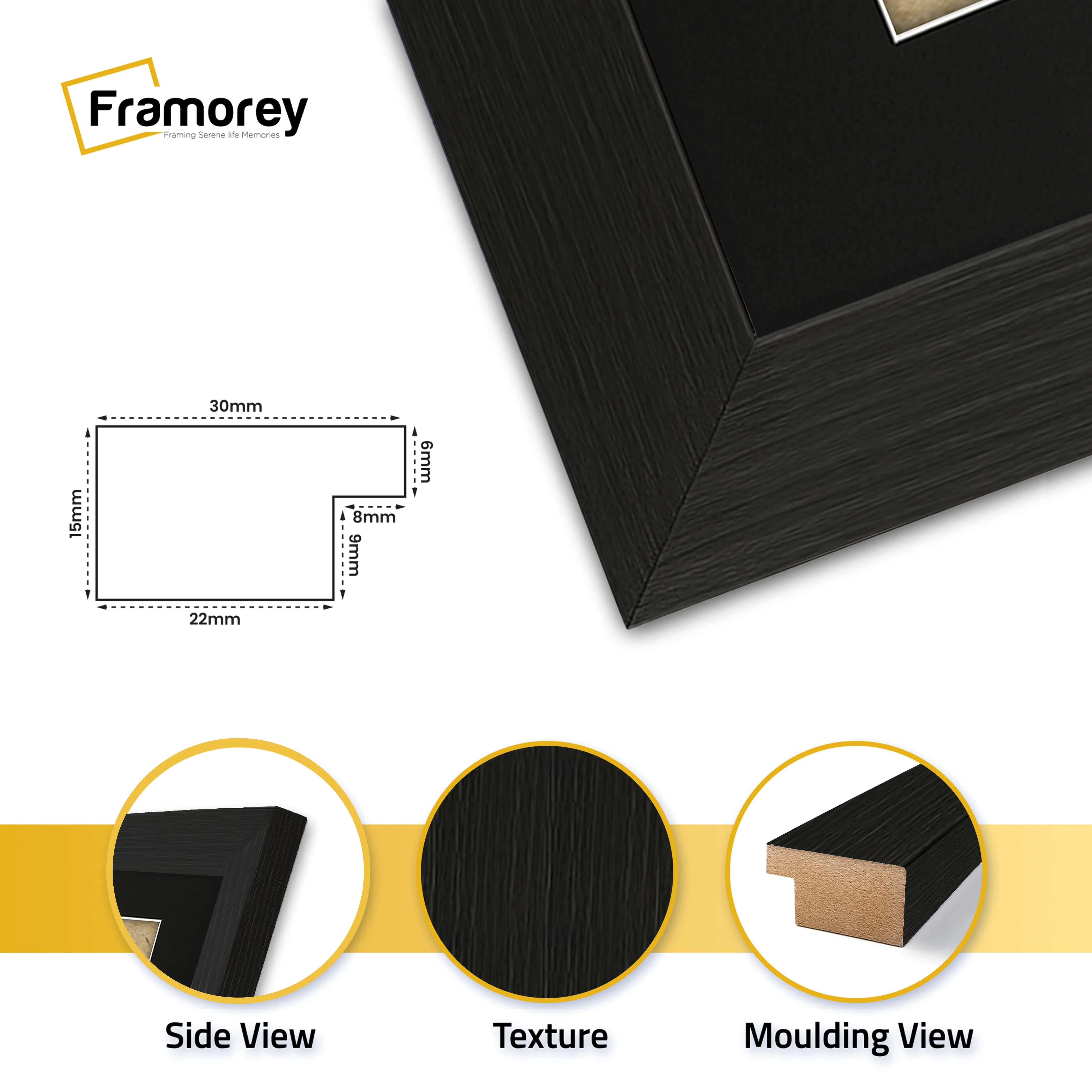 Square Size Thin Ash Black Frame With Black Mount
