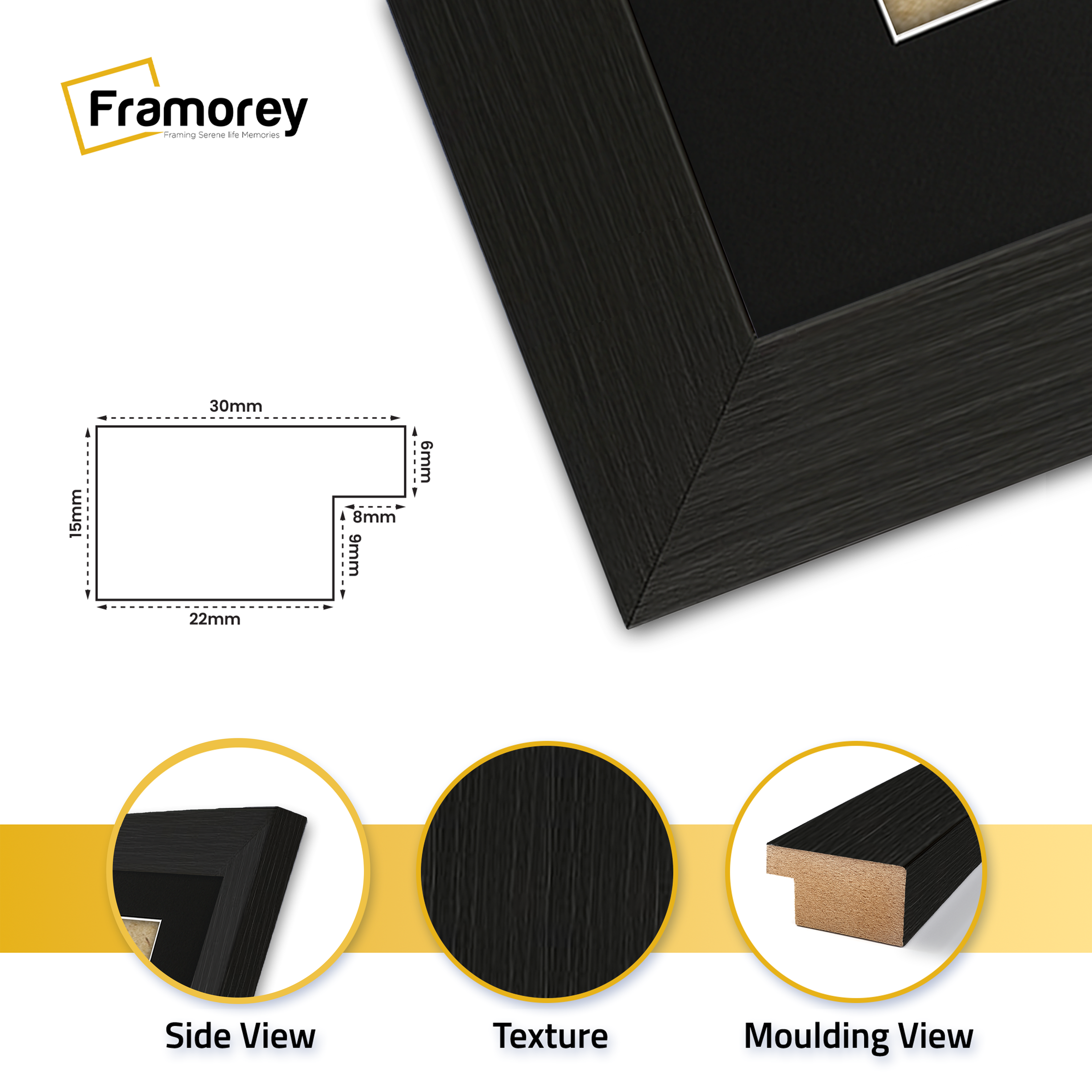 Thin Ash Black Picture Frame With Black Mount