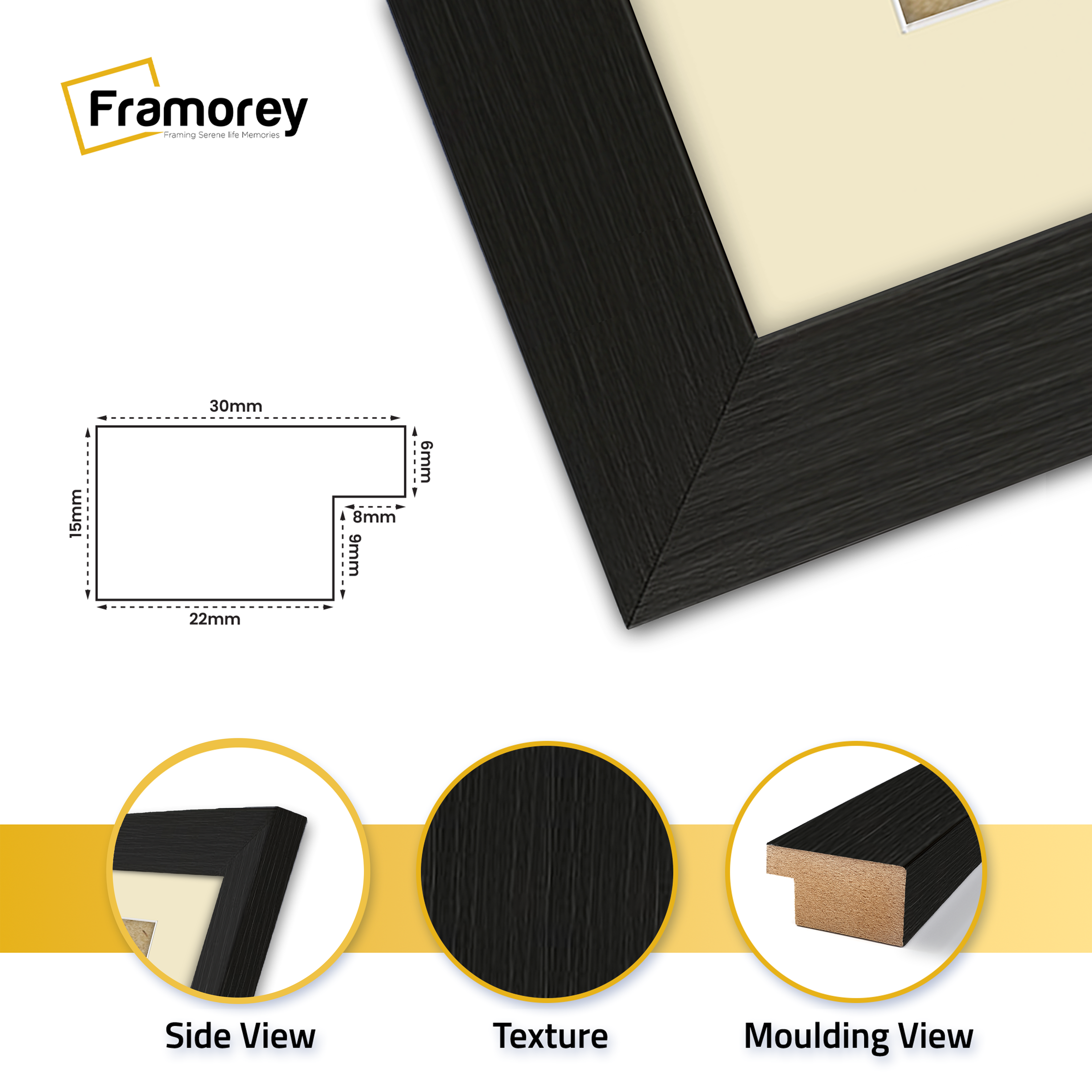 Thin Ash Black Picture Frame With Ivory Mount