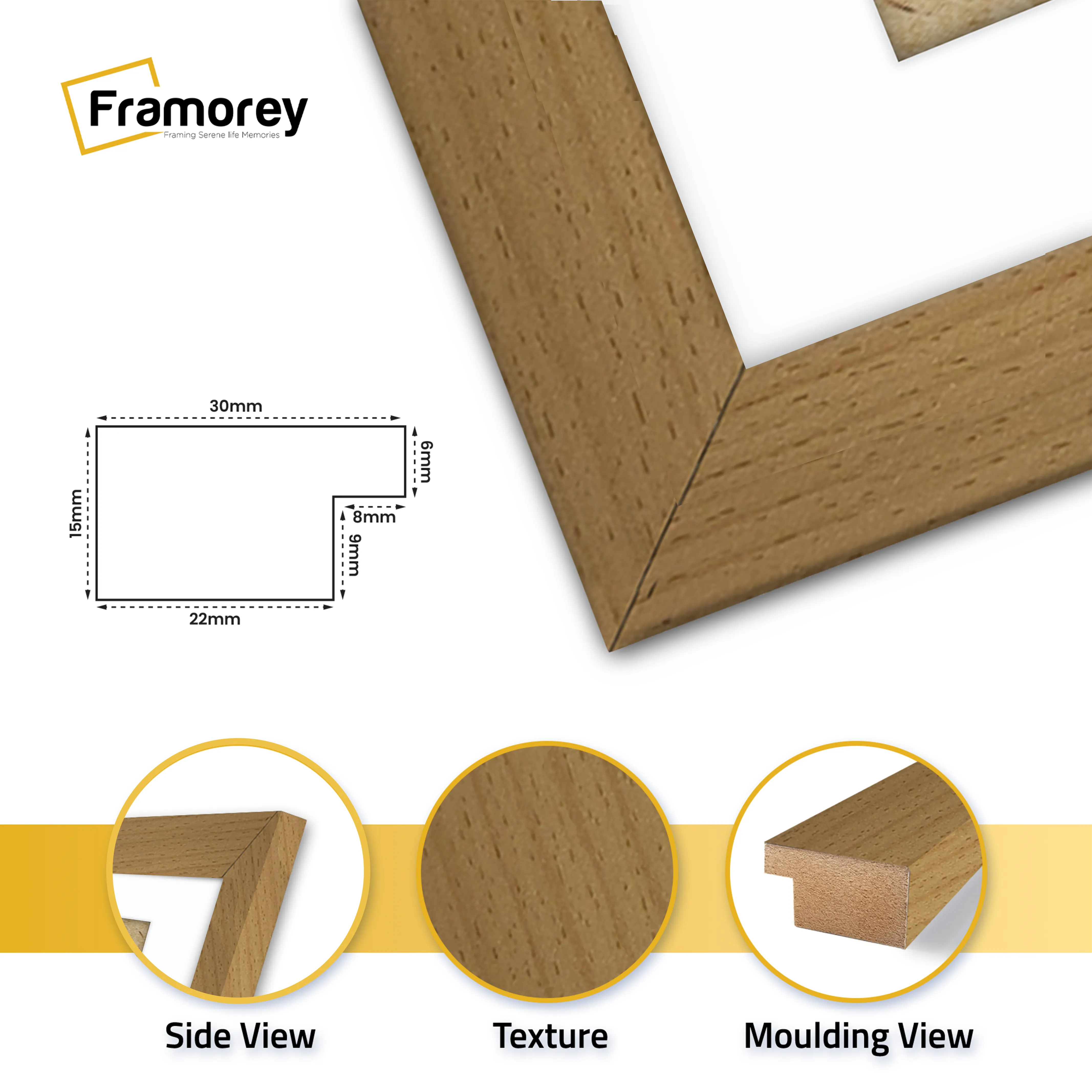 Panoramic Beech Picture Frame With White Mount