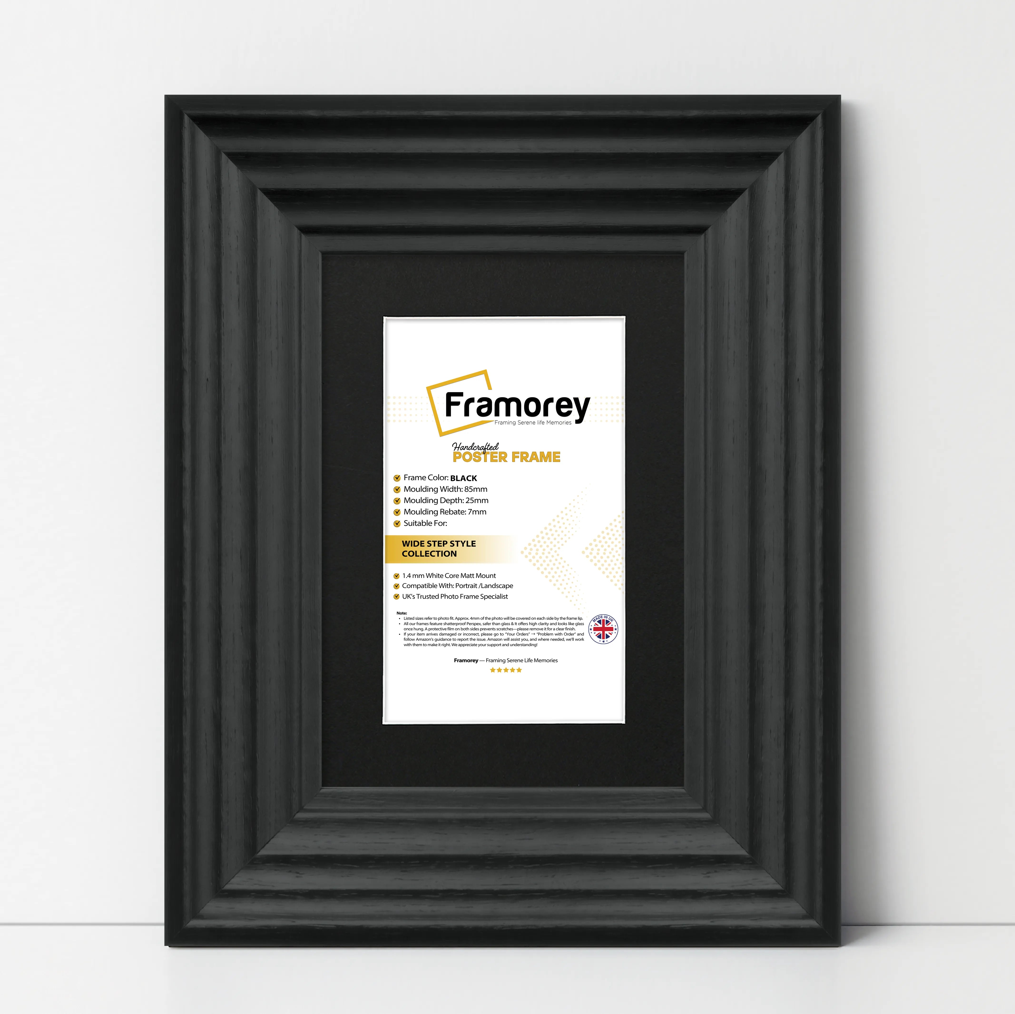 Black Wooden Picture Frames Big Step Style With Black Mount