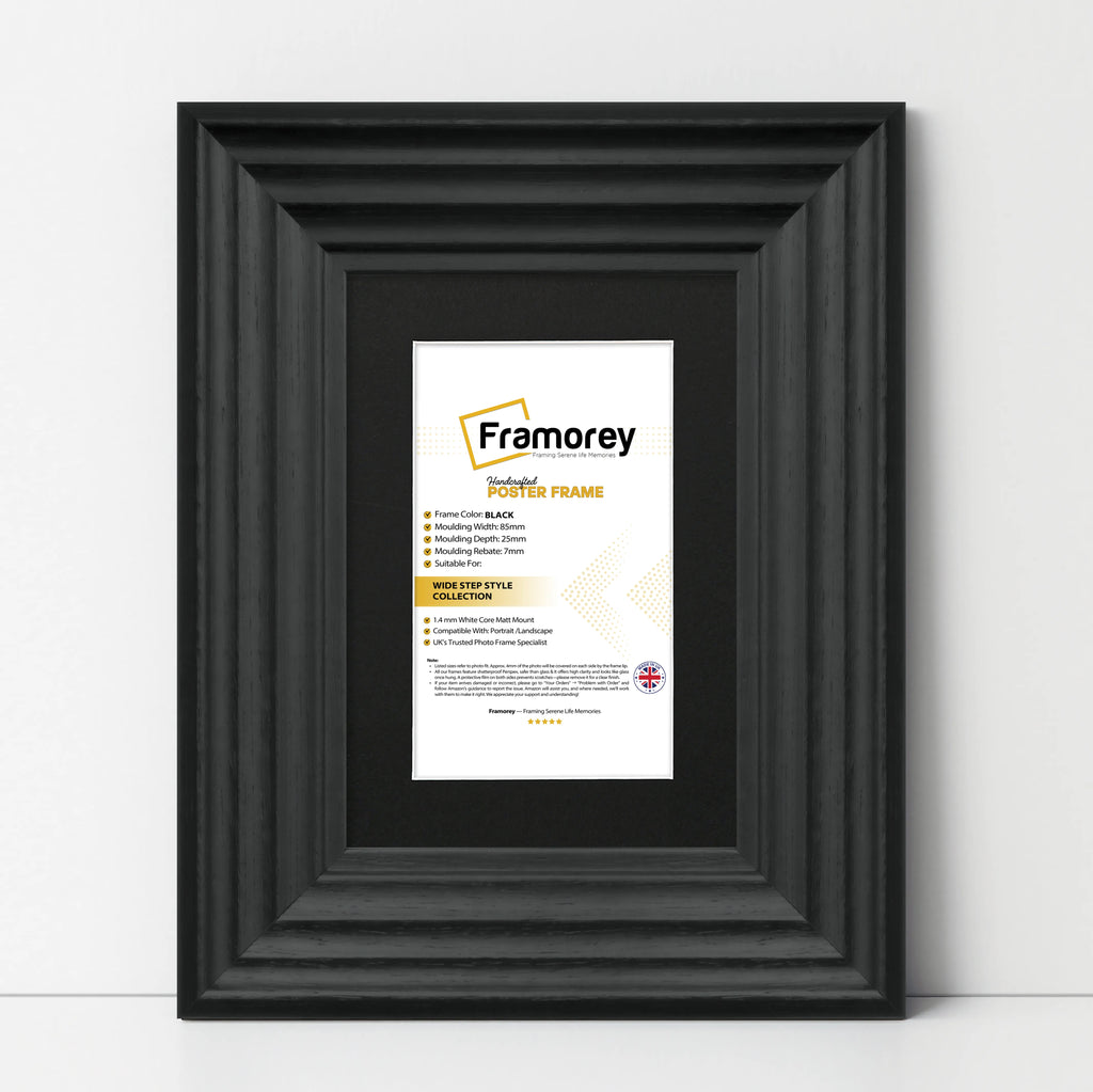 Black Wooden Picture Frames Big Step Style With Black Mount