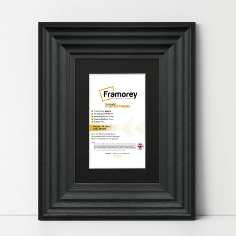 Black Wooden Picture Frames Big Step Style With Black Mount