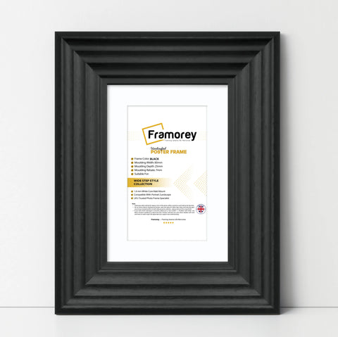 Black Wooden Picture Frames Big Step Style, With White Mount