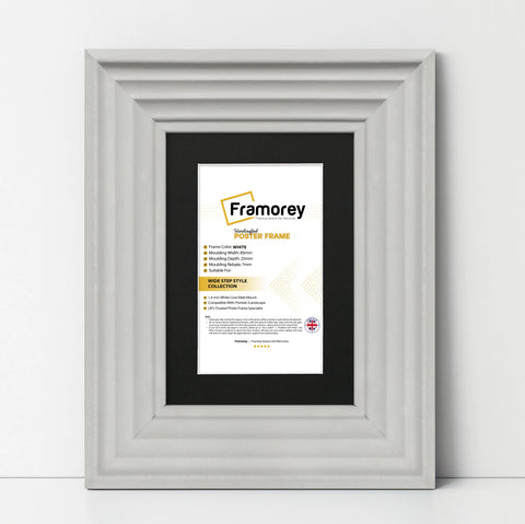 White Wooden Picture Frames Big Step Style, With Black Mount