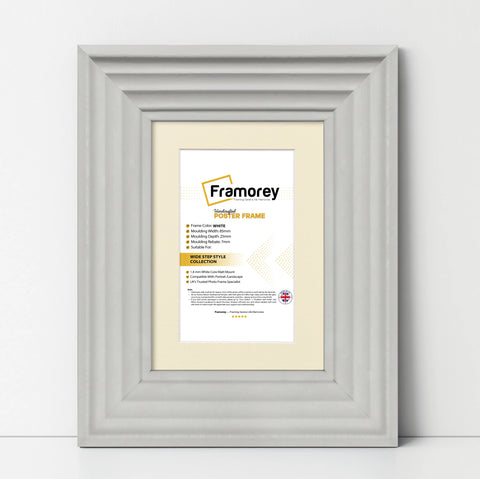 White Wooden Picture Frames Big Step Style With Ivory Mount