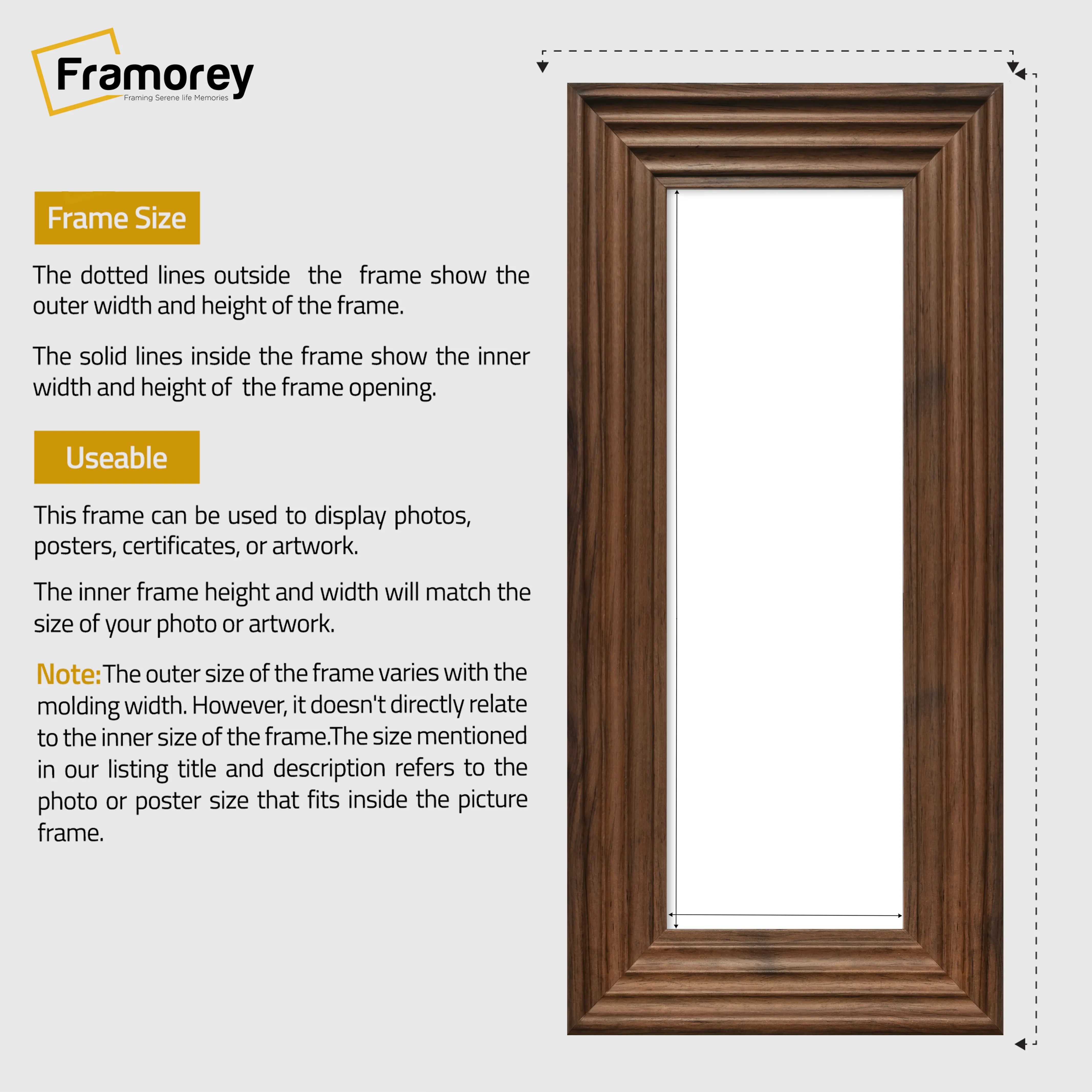 Panoramic Size Walnut Wooden Picture Frame Big Step Style Photo Frames