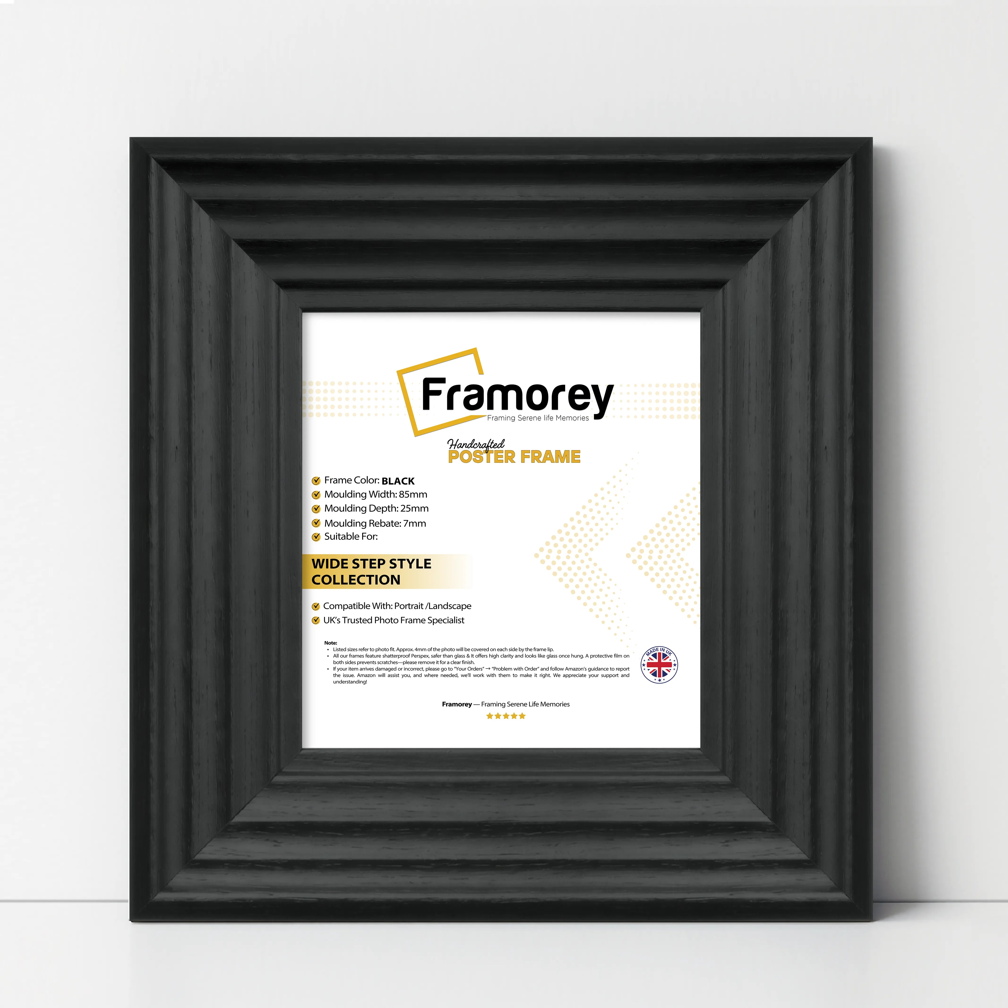 Square Size Black Wooden Picture Frames Big Step Style