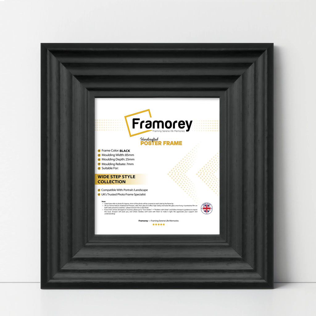 Square Size Black Wooden Picture Frames Big Step Style