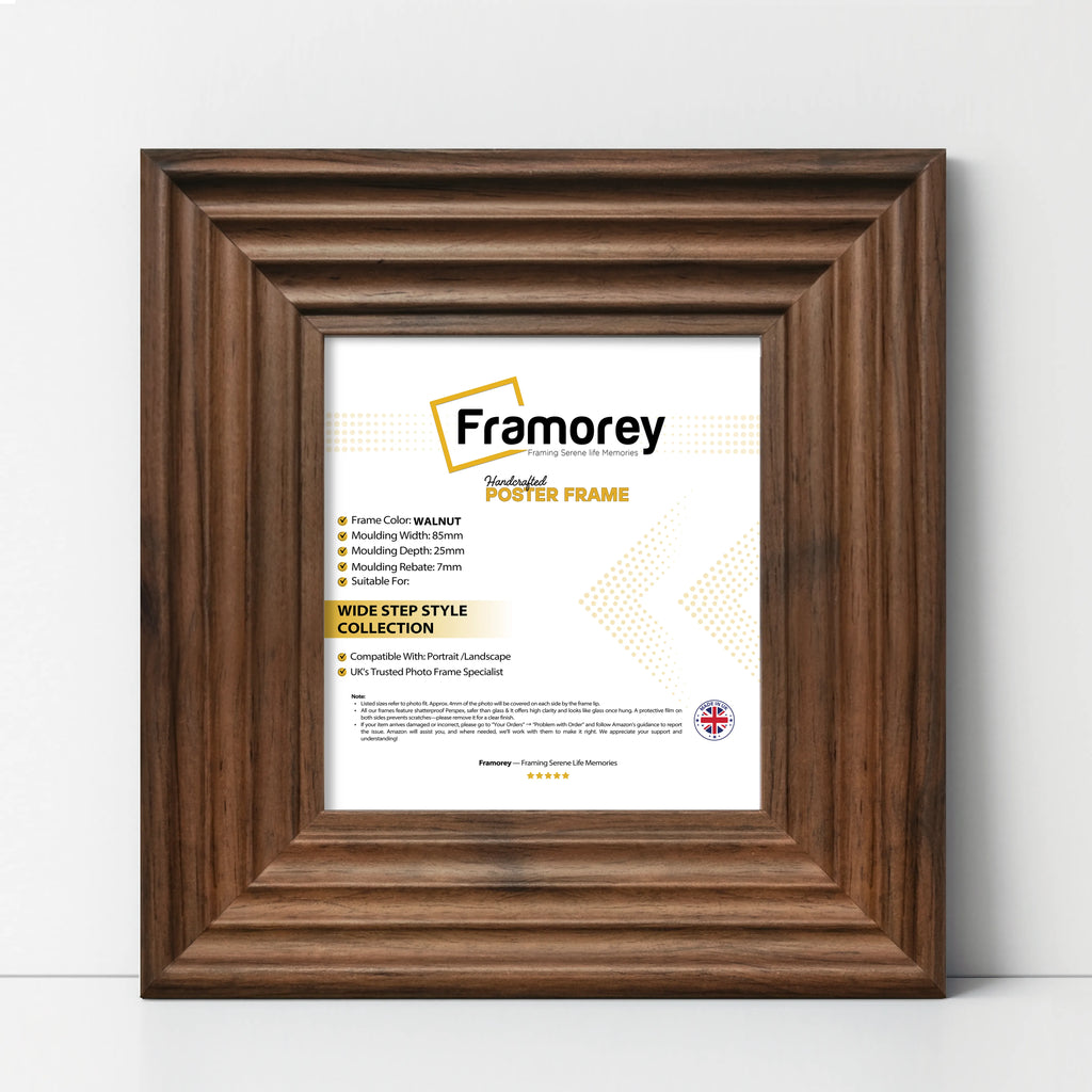 Square Size Walnut Wooden Picture Frames Big Step Style