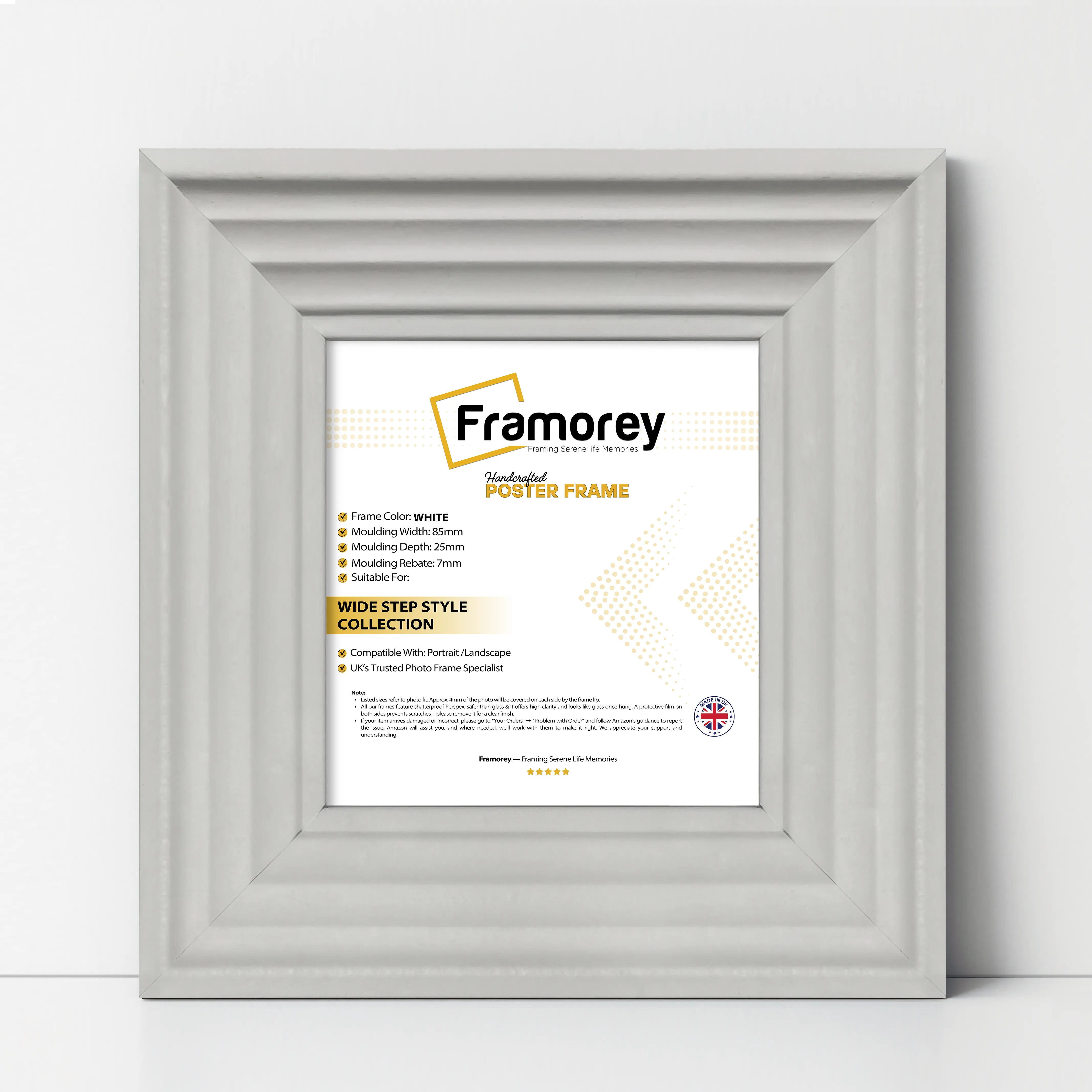 Square Size White Wooden Picture Frames Big Step Style Photo Frames