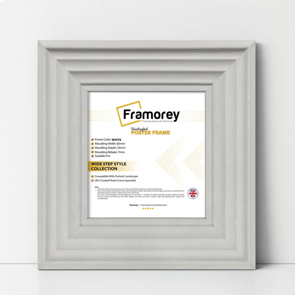 Square Size White Wooden Picture Frames Big Step Style Photo Frames