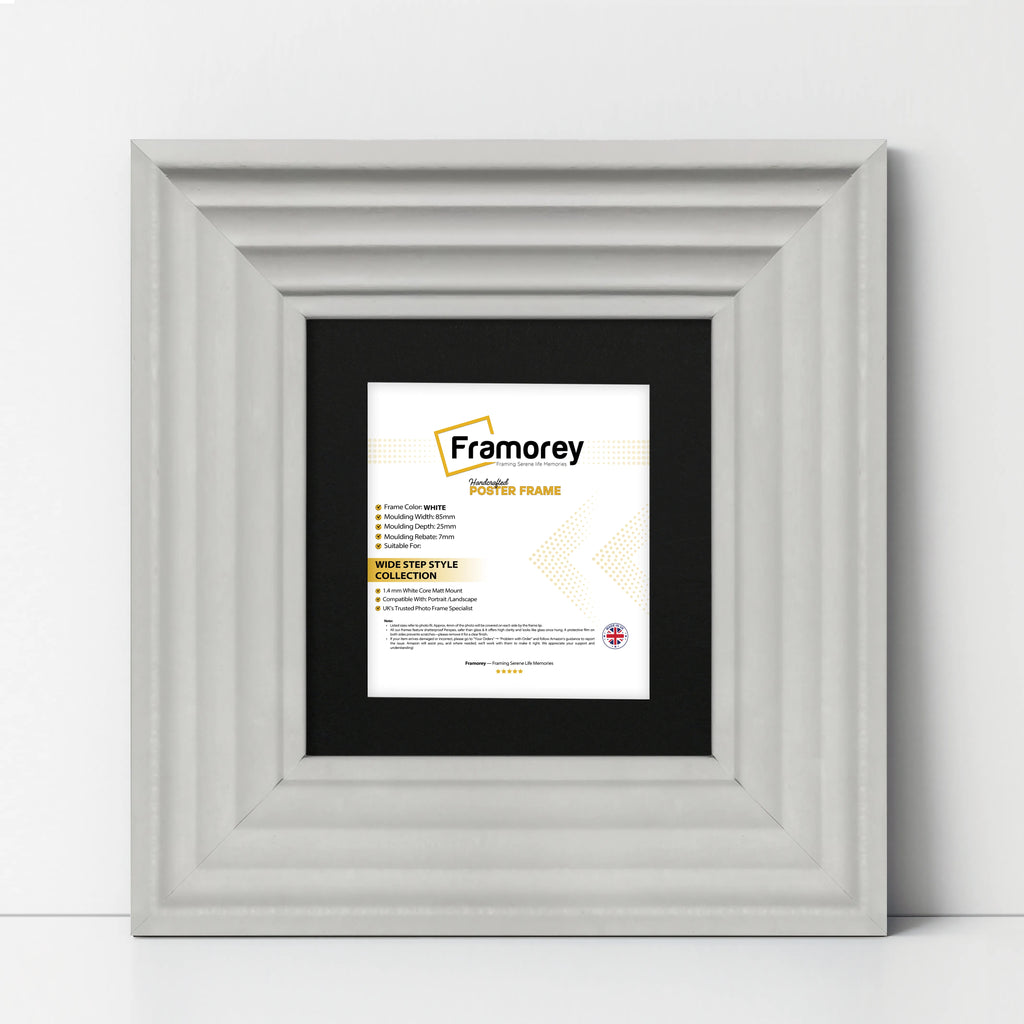 Big Step Style Square White Wooden Picture Frame With Black Mount