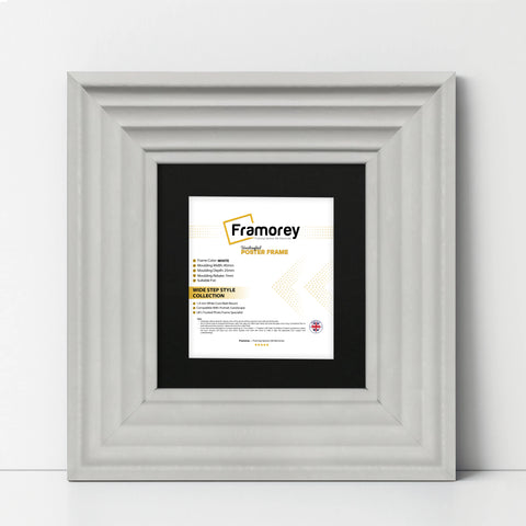 Big Step Style Square White Wooden Picture Frame With Black Mount