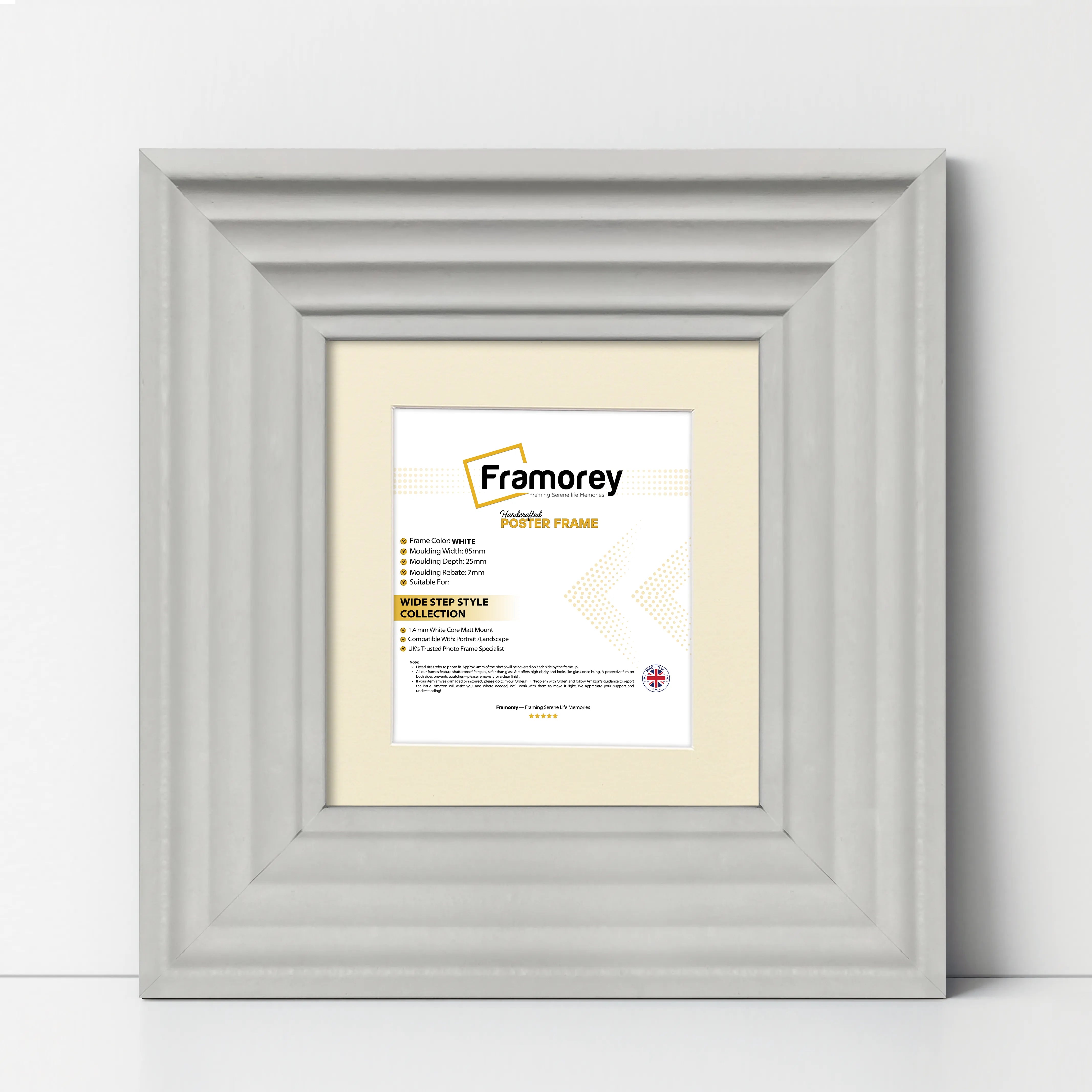 Big Step Style Square White Wooden Picture Frame With Ivory Mount