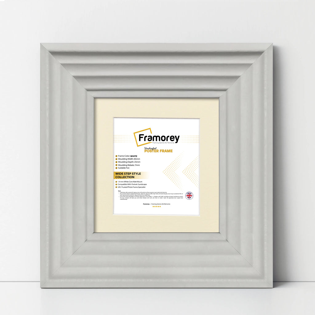 Big Step Style Square White Wooden Picture Frame With Ivory Mount