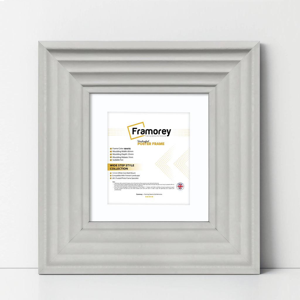 Big Step Style Square White Wooden Picture Frame With White Mount