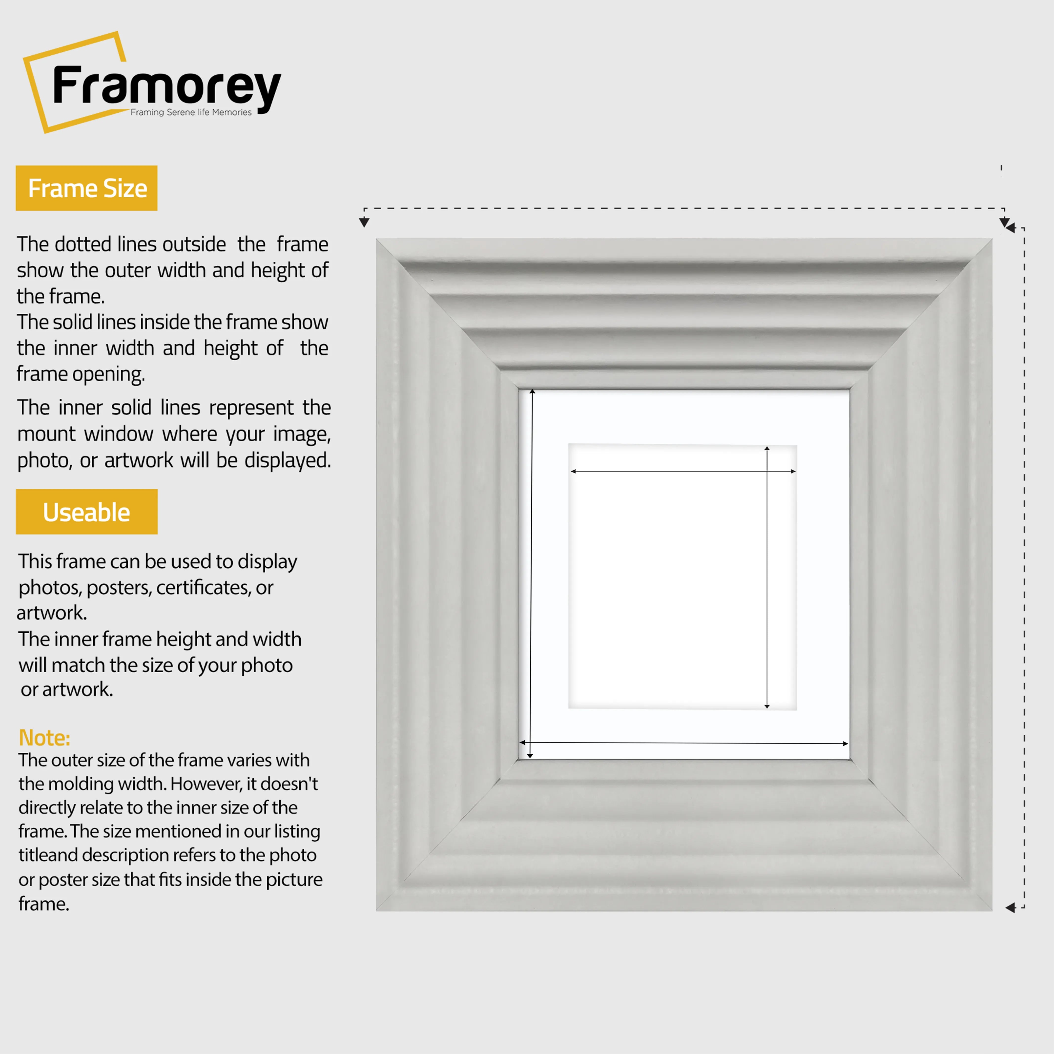Big Step Style Square White Wooden Picture Frame With White Mount