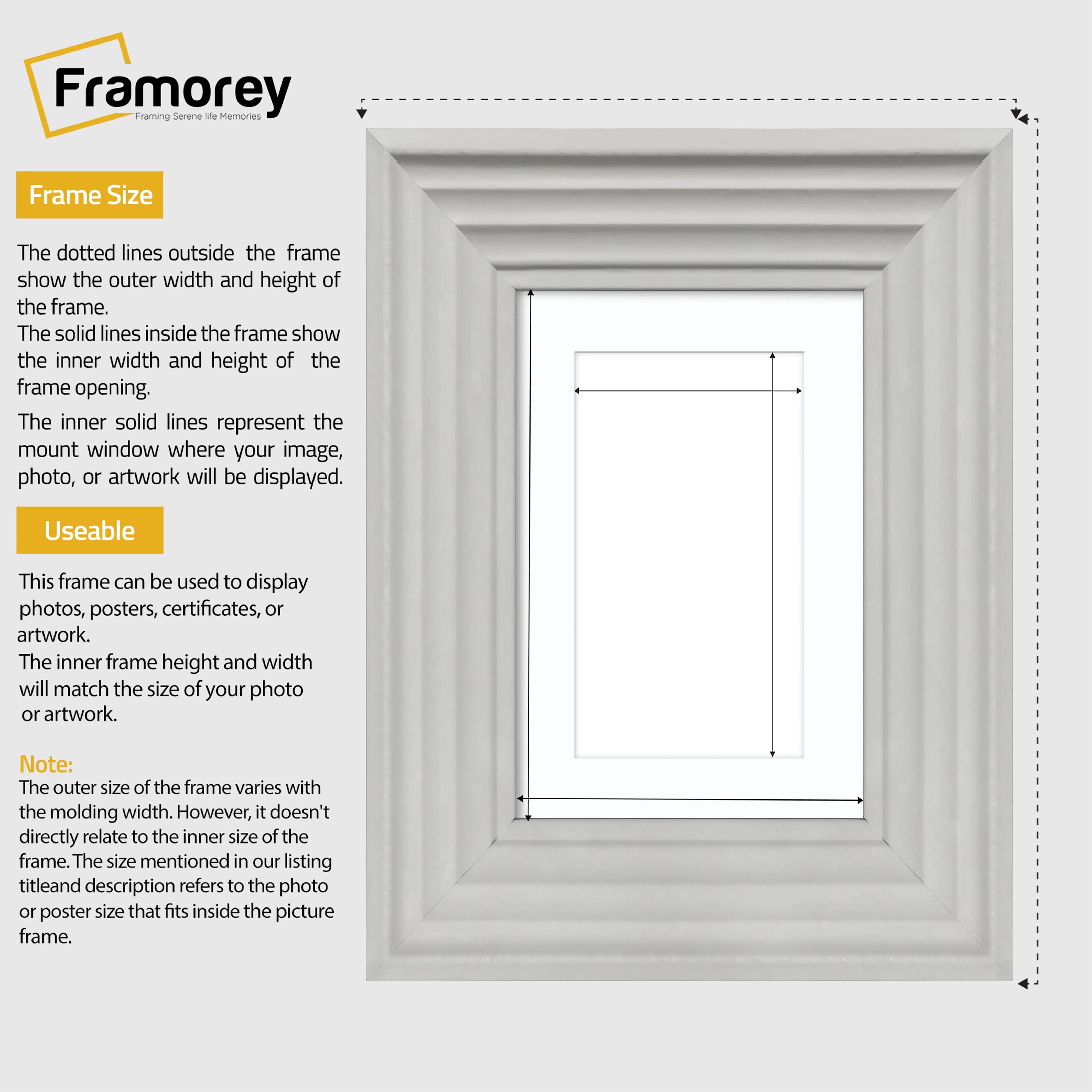 White Wooden Picture Photo Frame Big Step Style With White Mount
