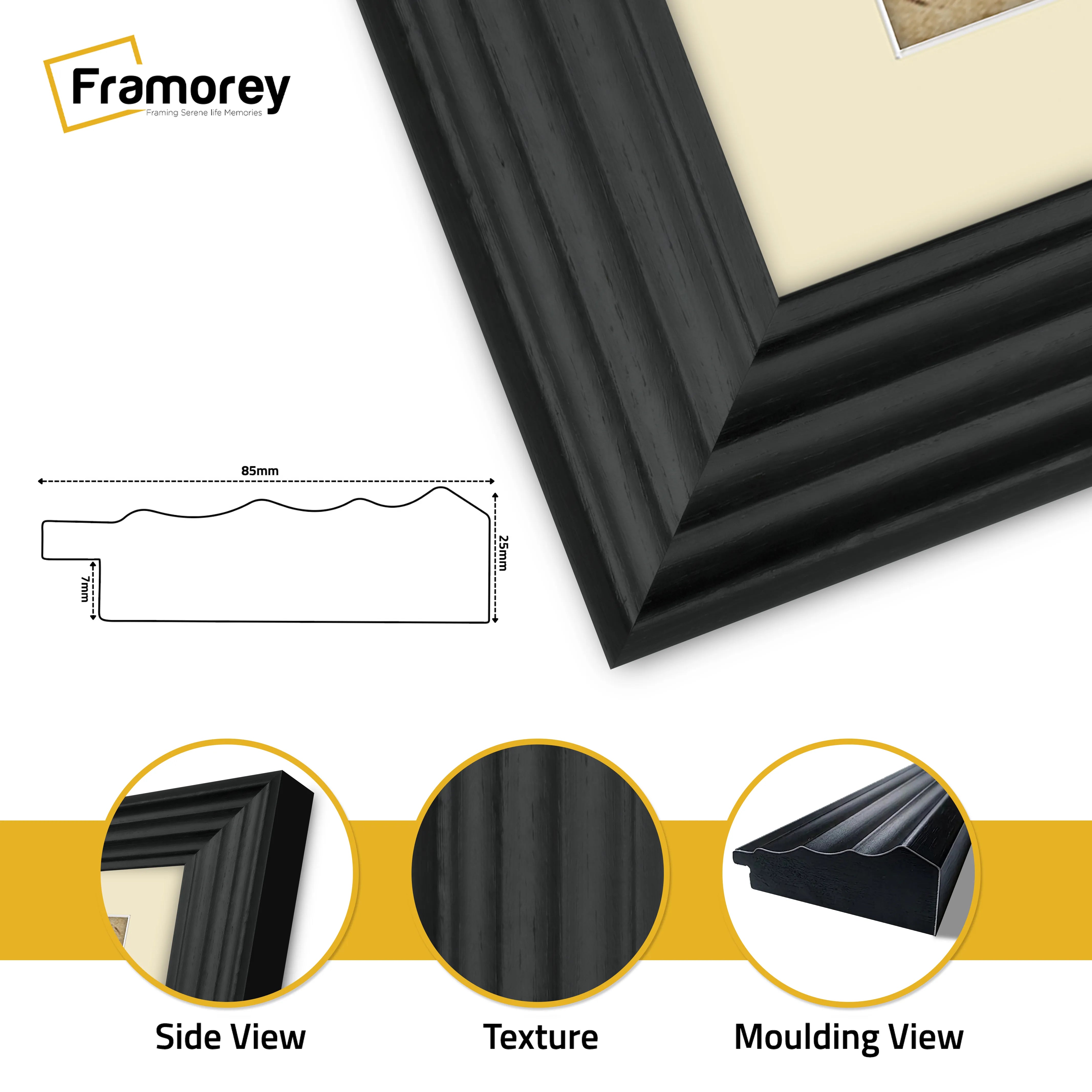 Black Wooden Picture Frames With Ivory Mount