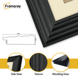 Panoramic Size Black Wooden Picture Frame Big Step Style with Ivory Mount