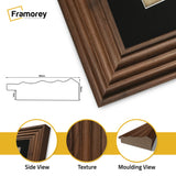 Square Walnut Wooden Picture Frame Big Step Style with Black Mount