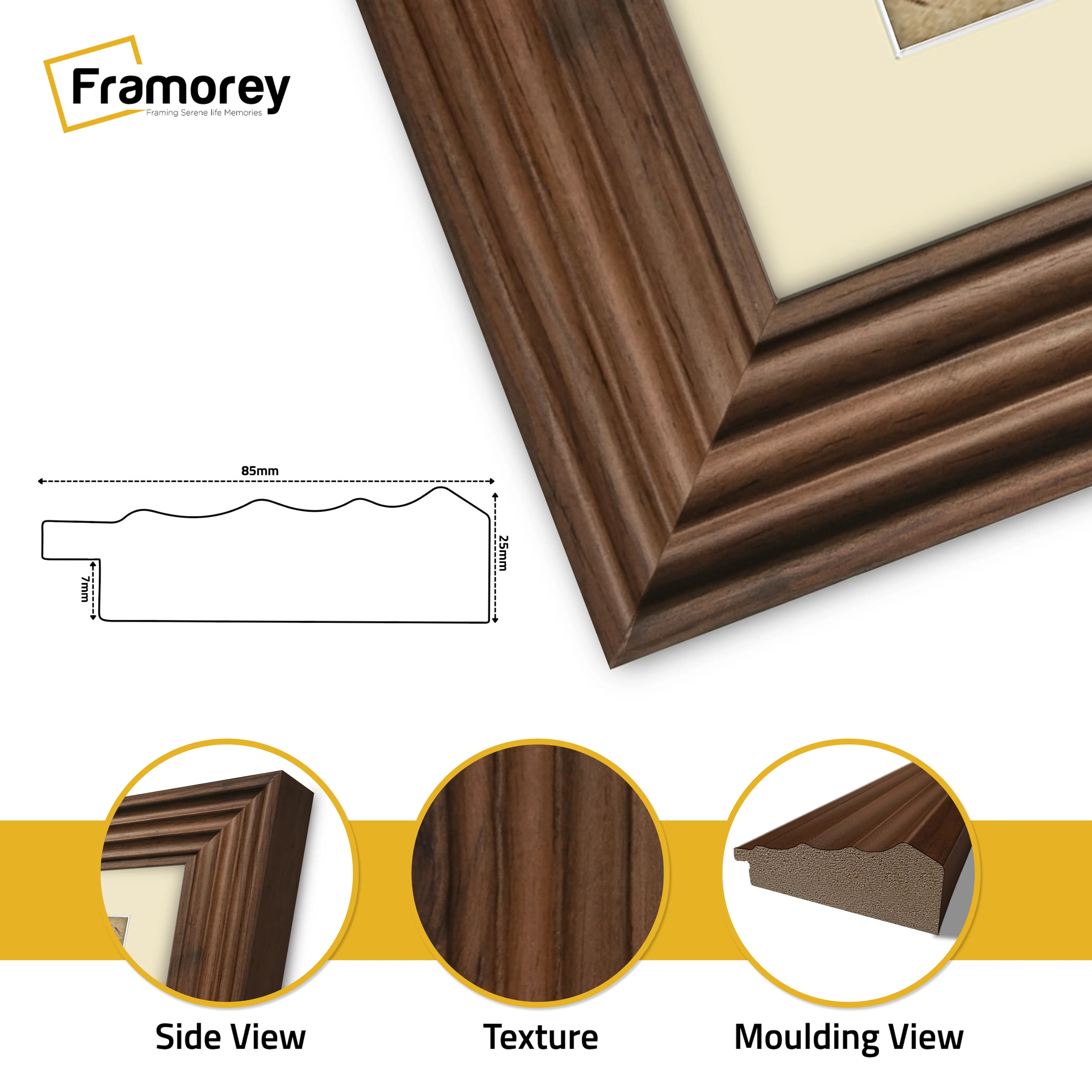 Panoramic Size Walnut Wooden Picture Frame Big Step Style with Ivory Mount