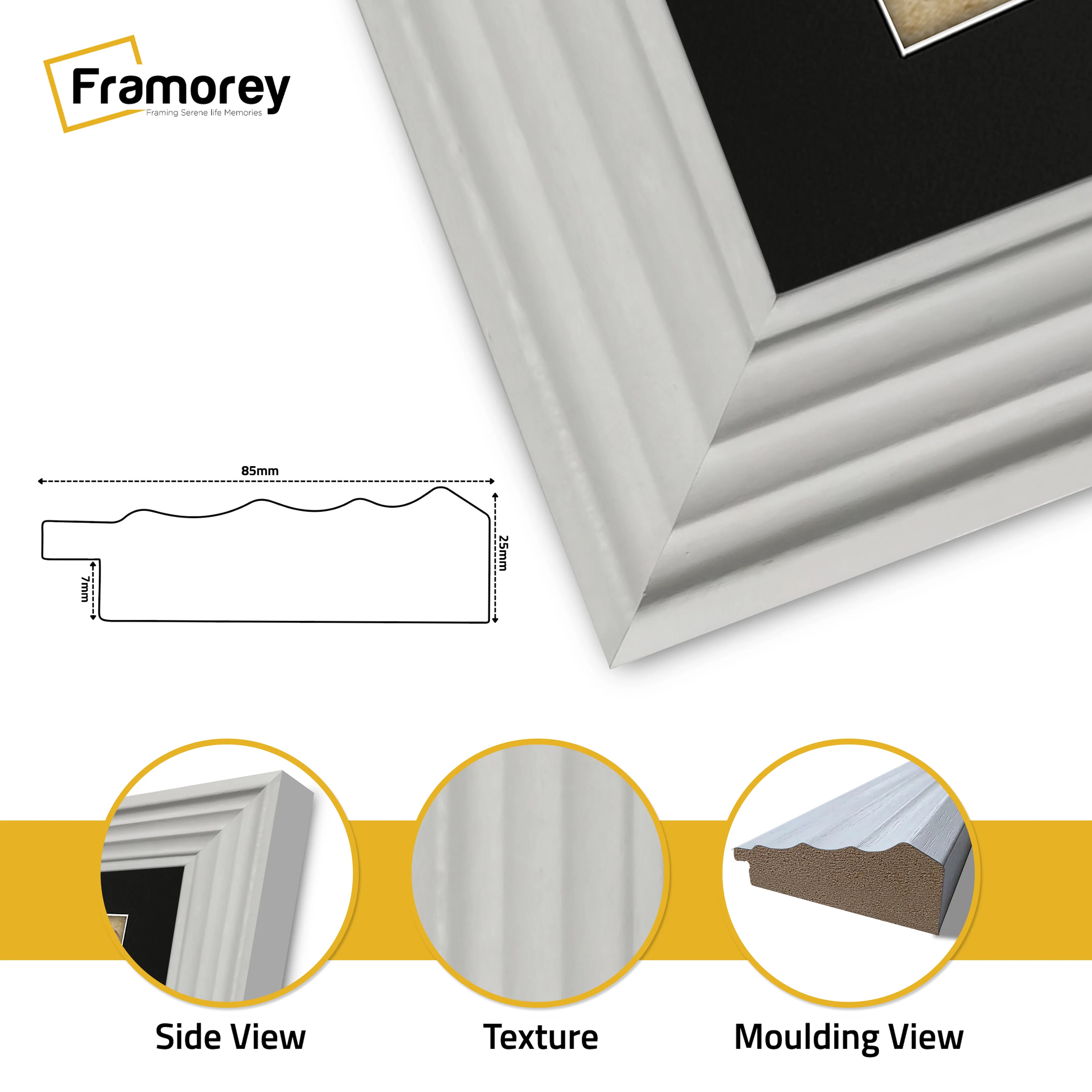 White Wooden Picture Frames Big Step Style, With Black Mount