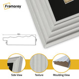 Panoramic Size White Wooden Picture Frame Big Step Style, With Black Mount