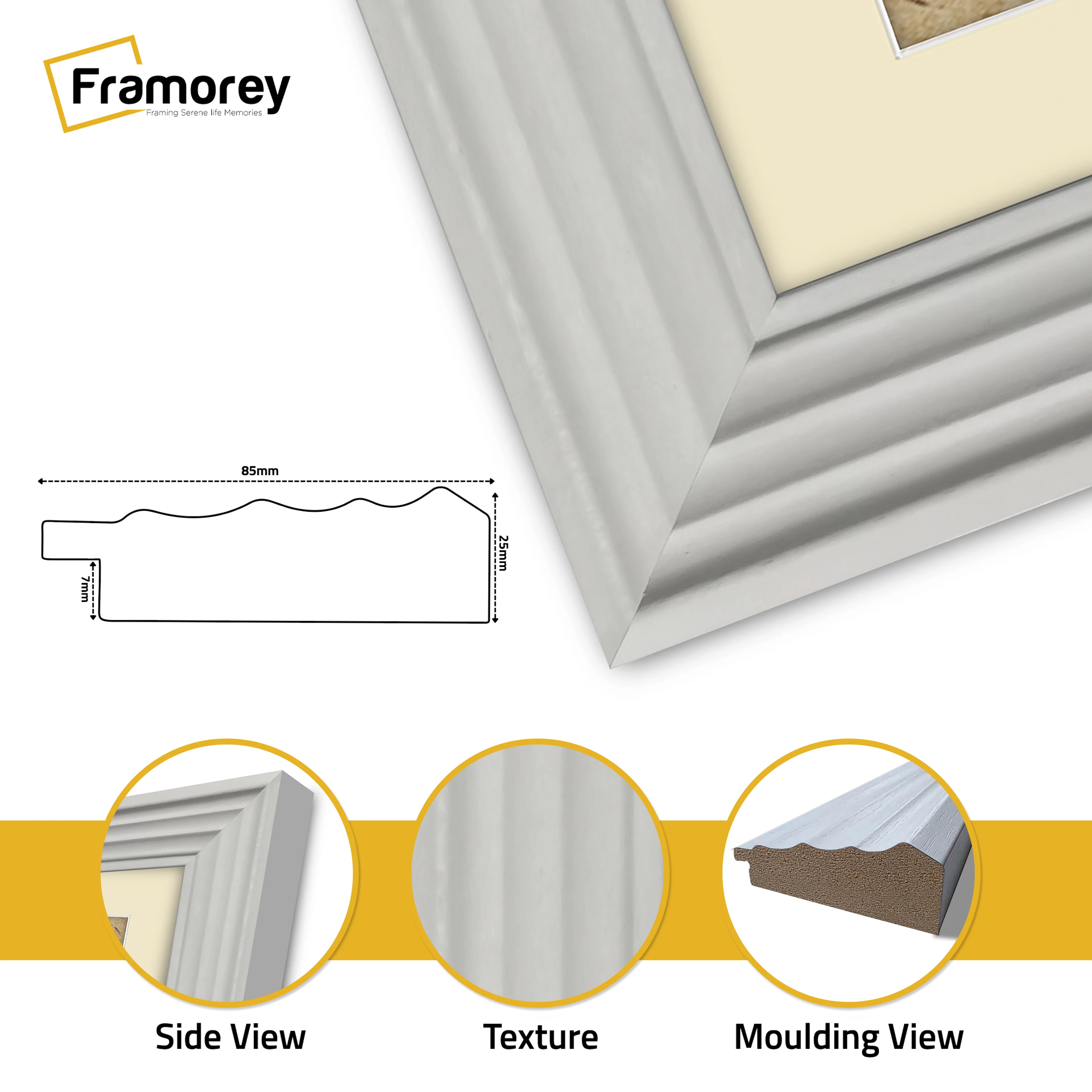White Wooden Picture Frames Big Step Style With Ivory Mount