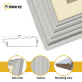 Panoramic Size White Wooden Picture Frame Big Step Style with Ivory Mount