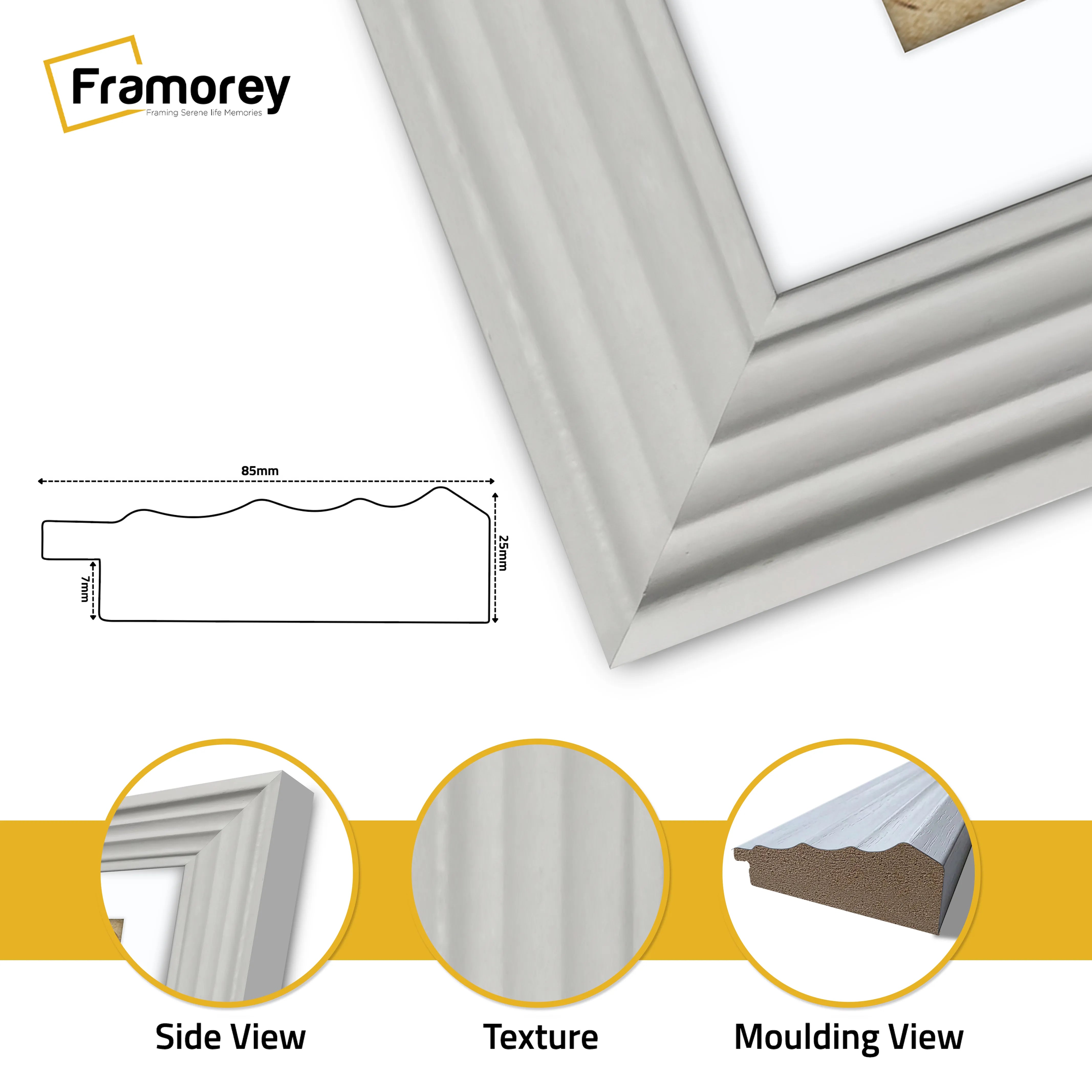 White Wooden Picture Photo Frame Big Step Style With White Mount