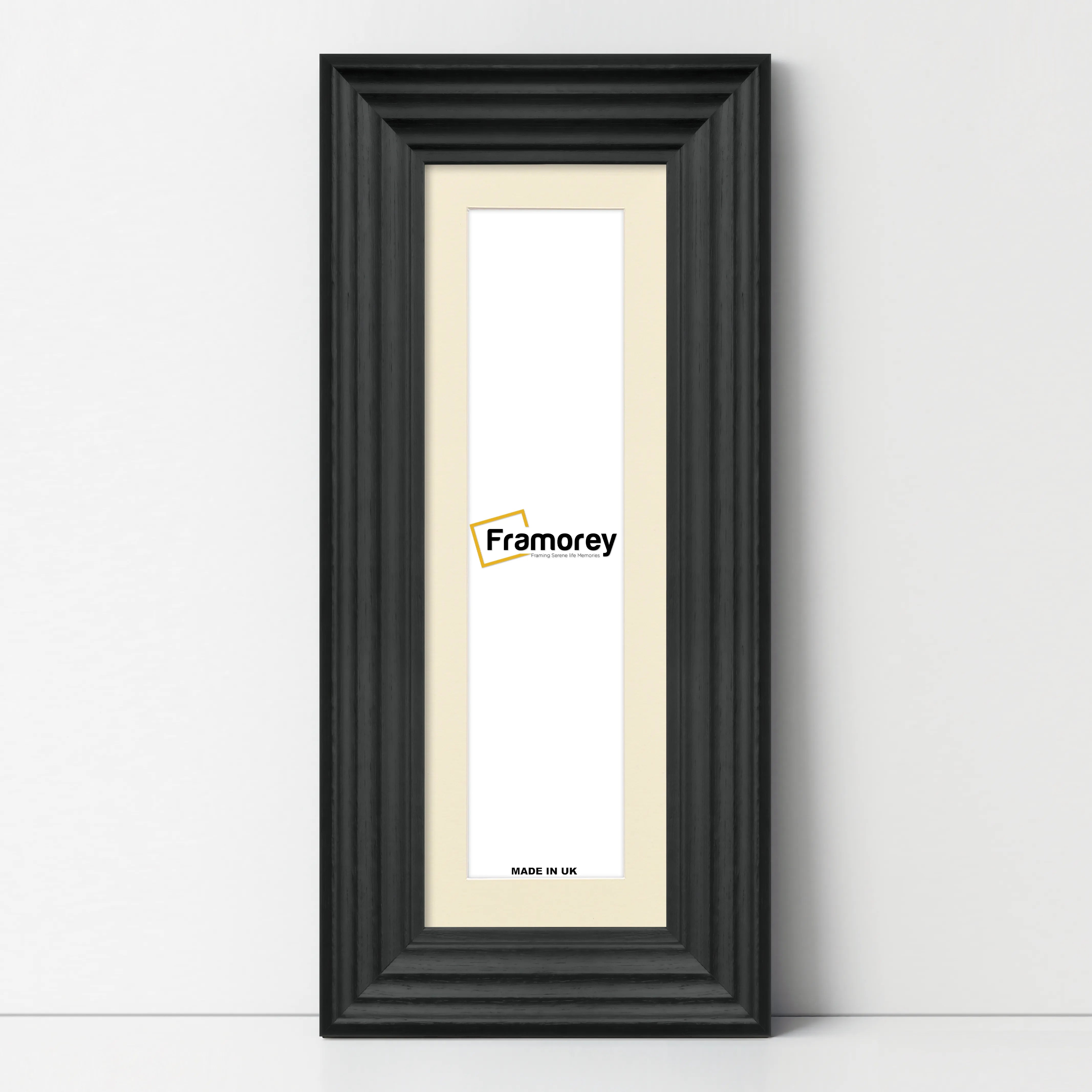 Panoramic Size Black Wooden Picture Frame Big Step Style with Ivory Mount