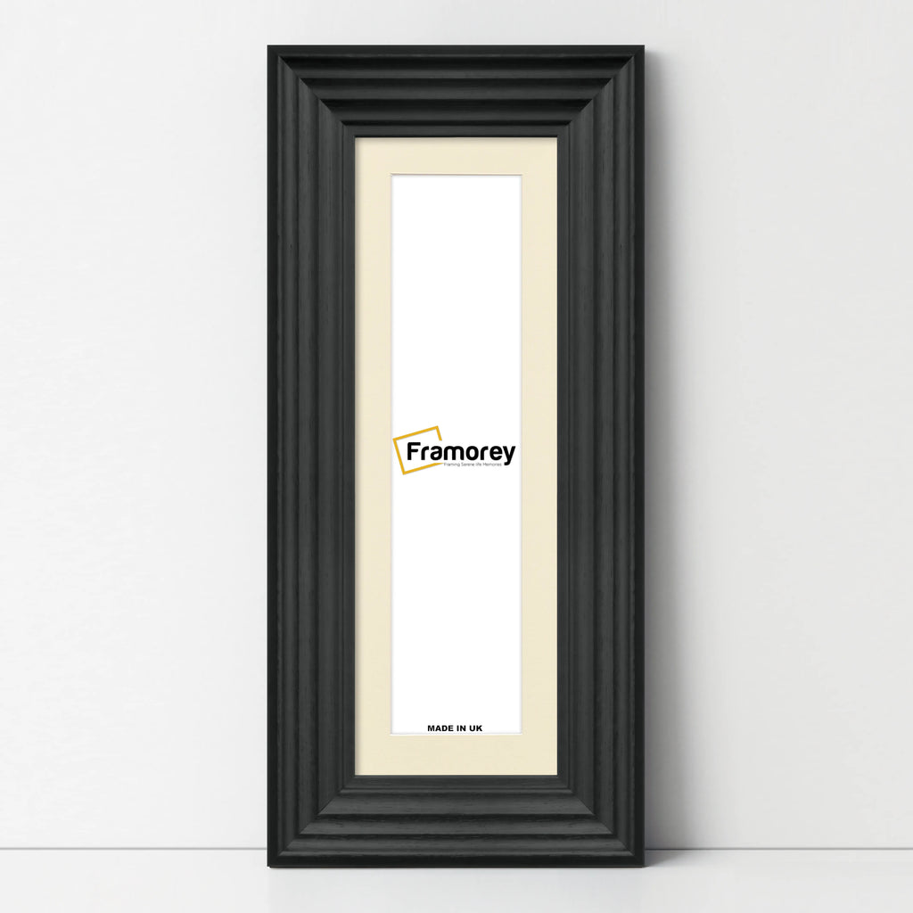 Panoramic Size Black Wooden Picture Frame Big Step Style with Ivory Mount
