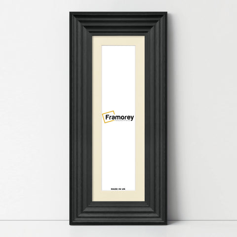 Panoramic Size Black Wooden Picture Frame Big Step Style with Ivory Mount