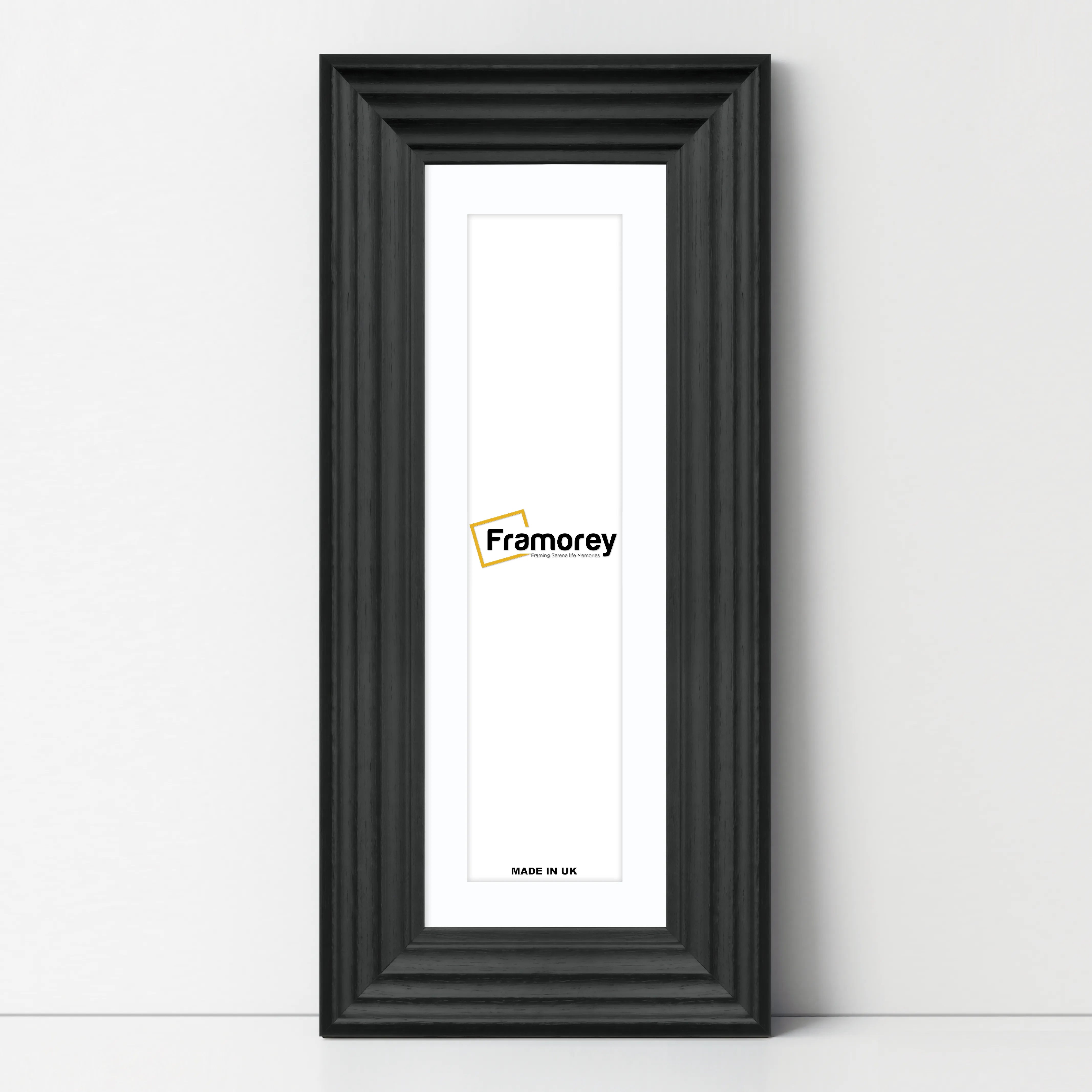 Panoramic Black Wooden Picture Frame Big Step Style, With White Mount