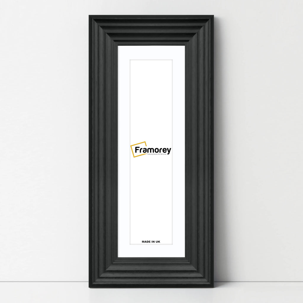 Panoramic Black Wooden Picture Frame Big Step Style, With White Mount