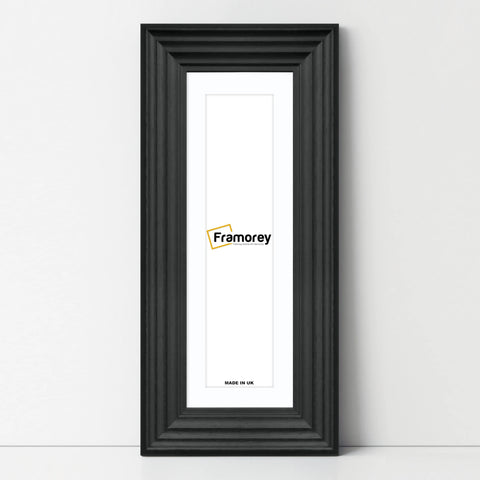Panoramic Black Wooden Picture Frame Big Step Style, With White Mount