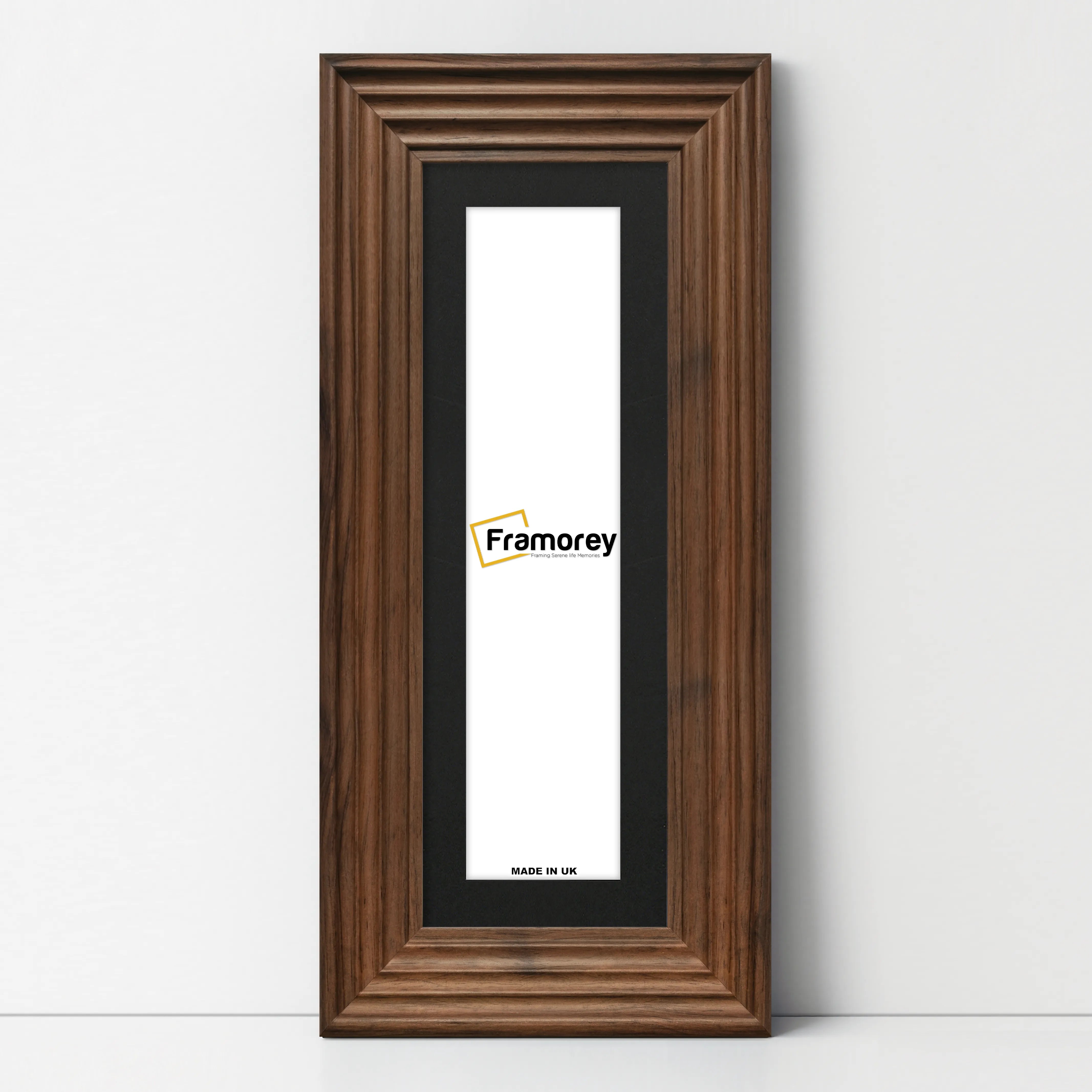 Panoramic Size Walnut Wooden Picture Frame Big Step With Black Mount