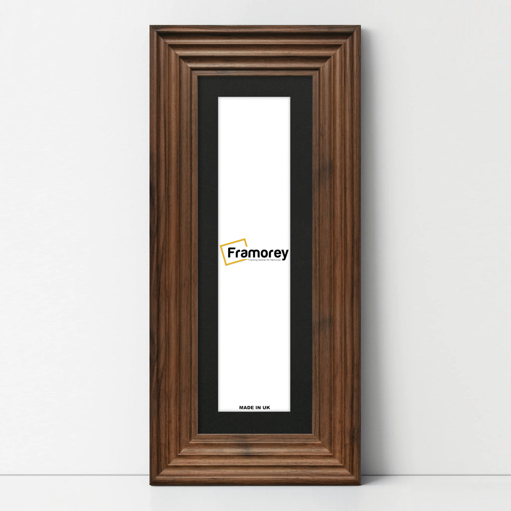 Panoramic Size Walnut Wooden Picture Frame Big Step With Black Mount